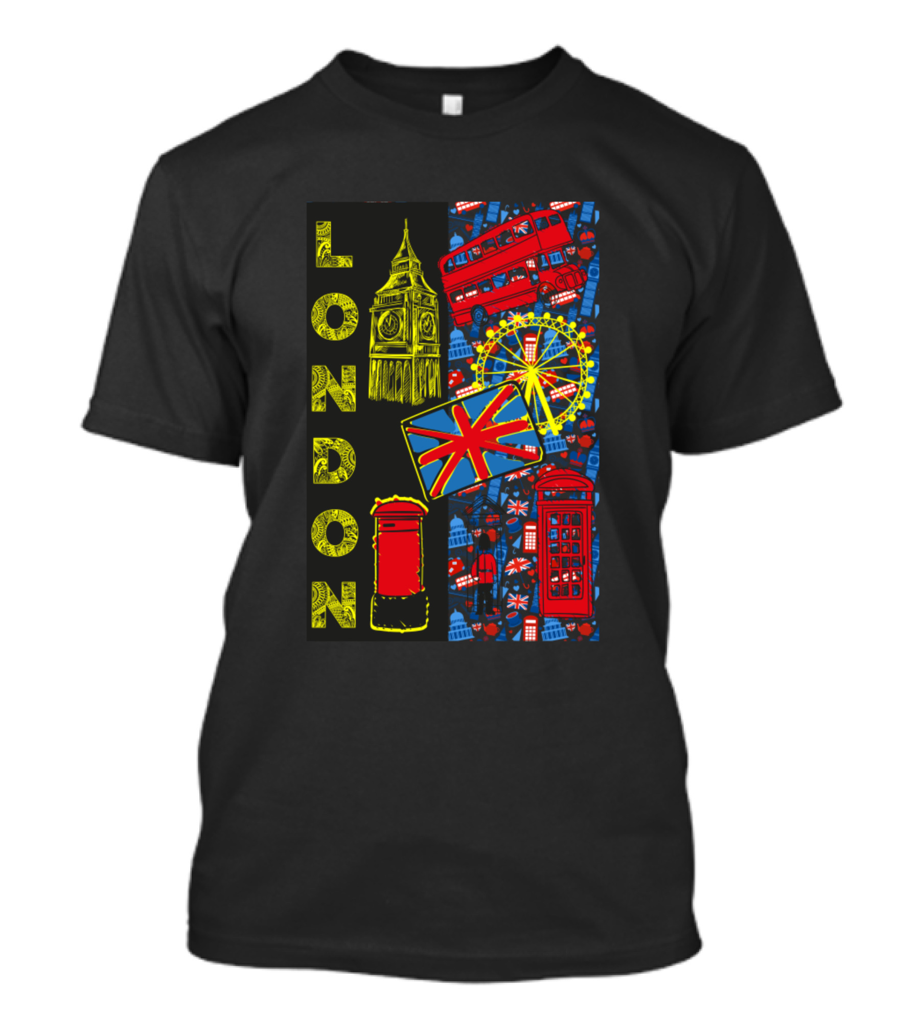 London Big Ben Ferris Wheel Double Decker Bus UK Flag Telephone Booth T-Shirt