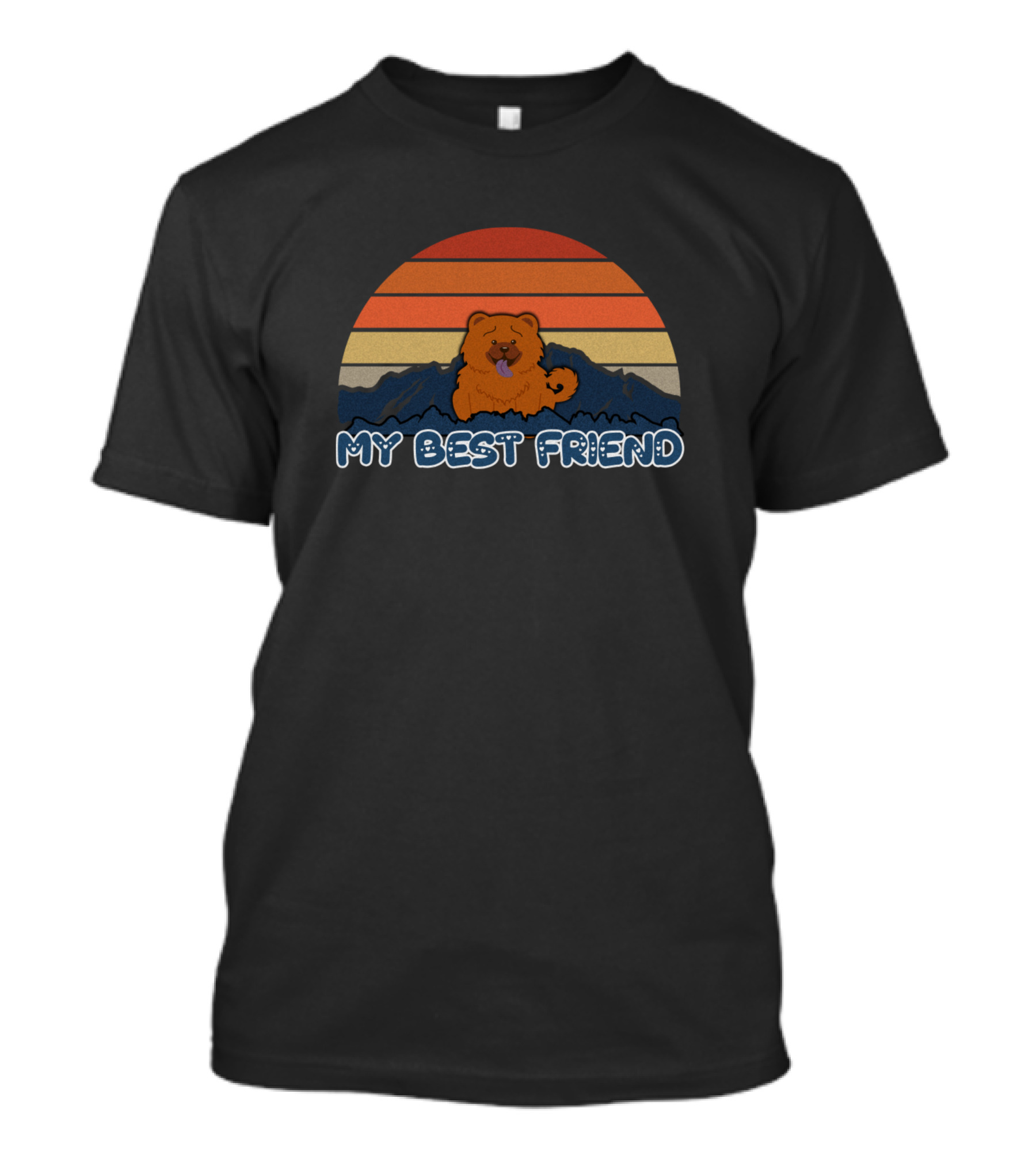 My Best Friend Chow Chow Vintage Striped Sunset Mountain T-Shirt