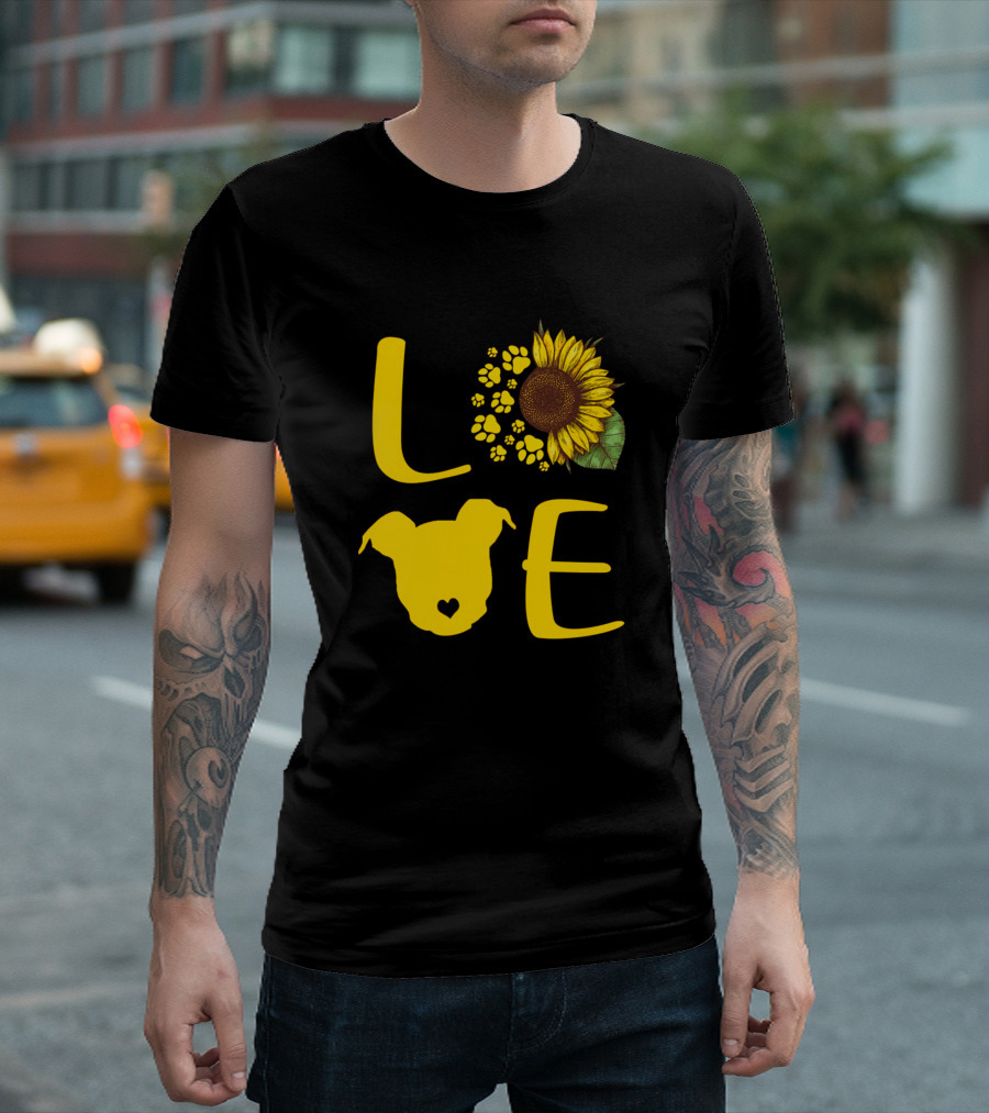 Love Sunflower Paw Pitbull Dog T-Shirt