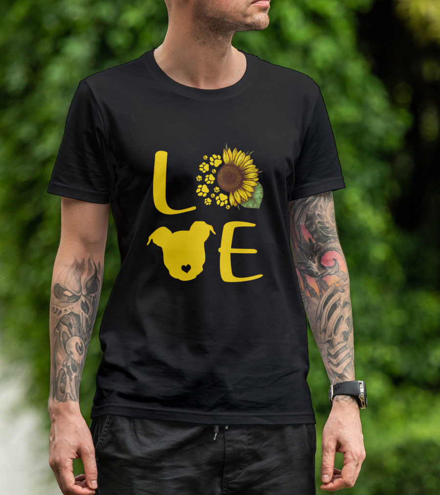 Love Sunflower Paw Pitbull Dog T-Shirt