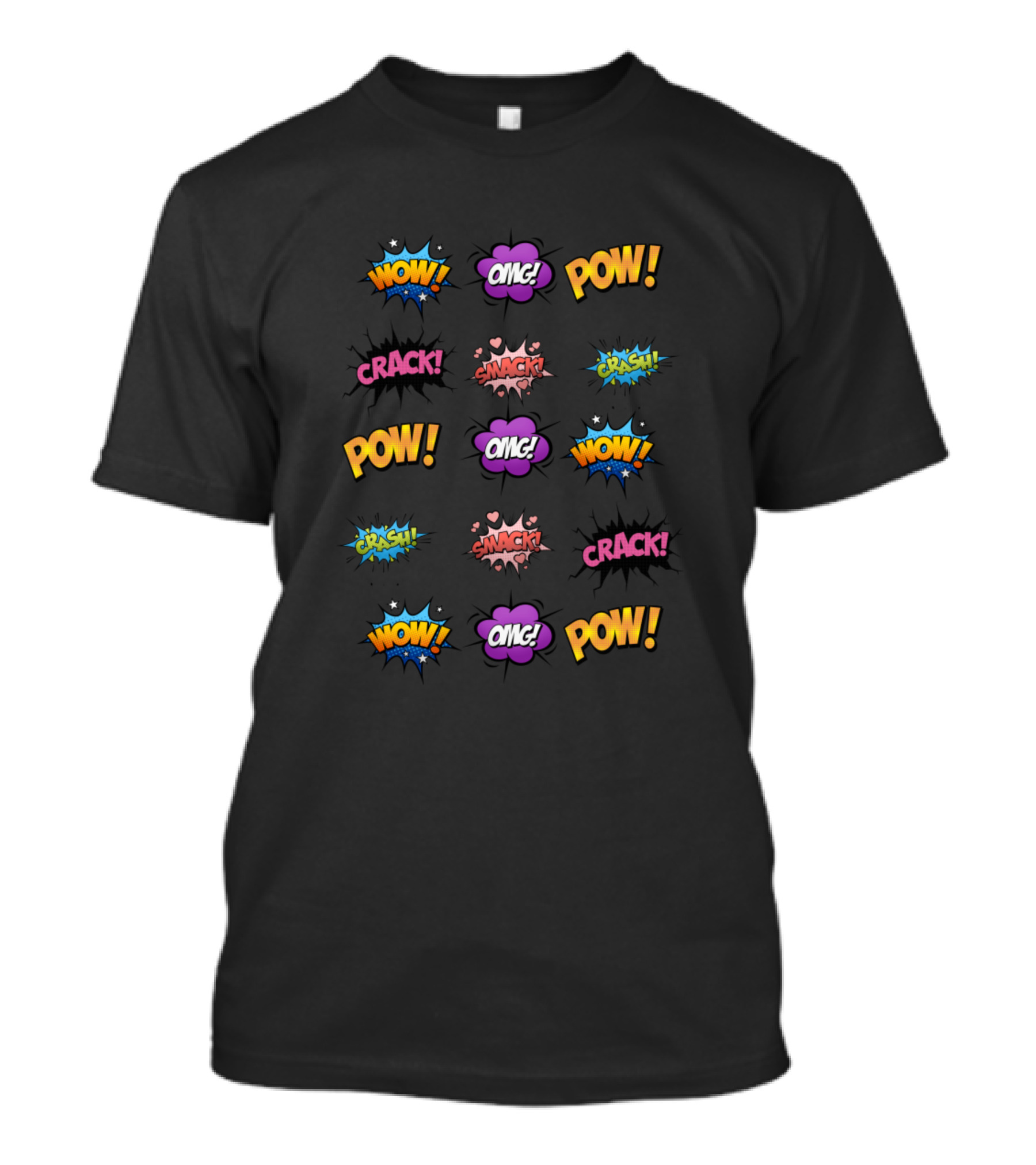 WOW OMG POW CRACK SNACK CRASH Comic Explosion Words T-Shirt