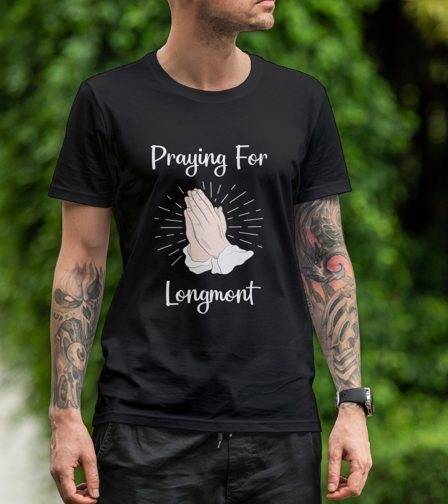 Praying For Longmont Hands Motif With Radiant Lines T-Shirt