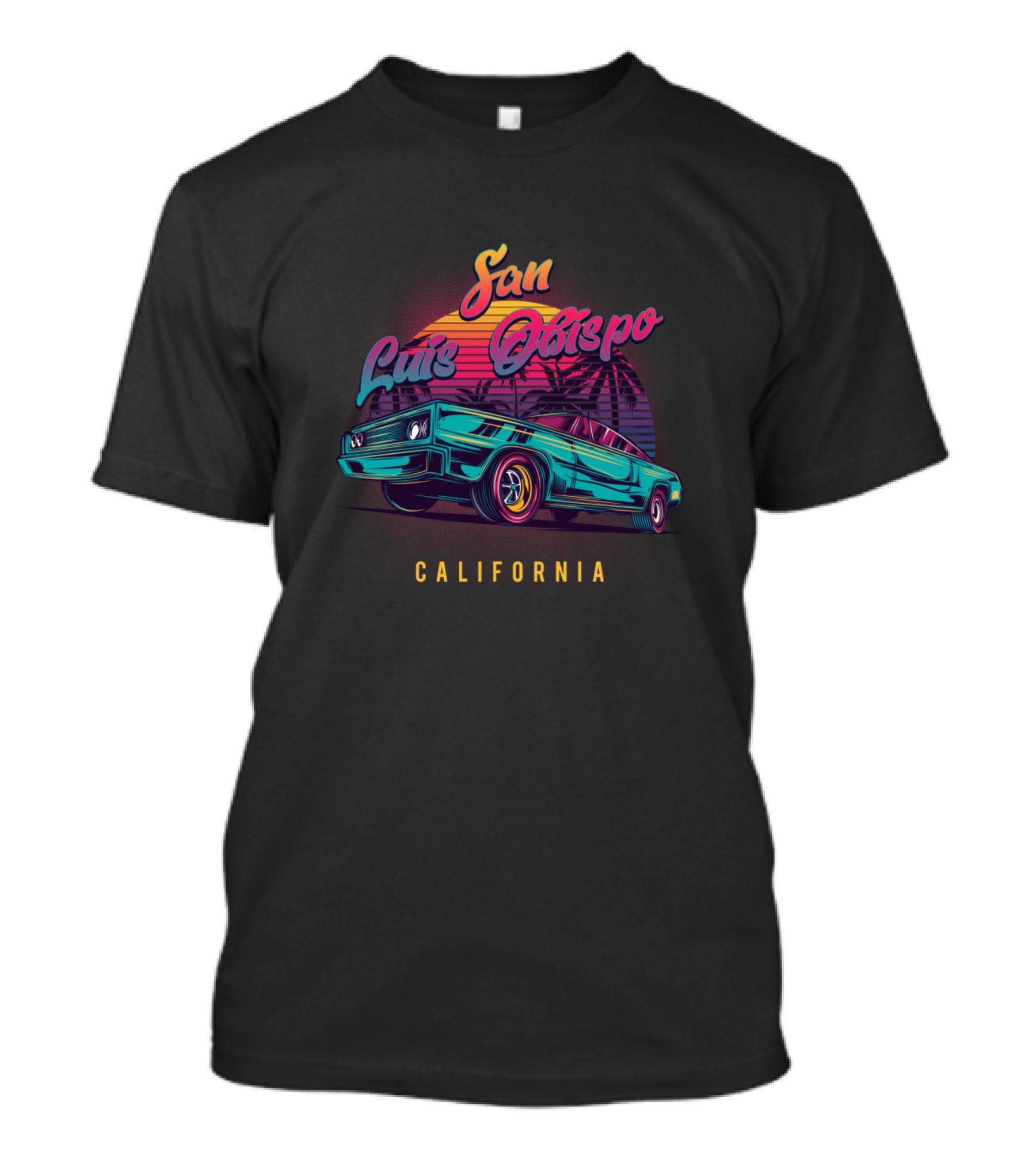 San Luis Obispo California Retro Vintage Car And Palm Sunset T-Shirt