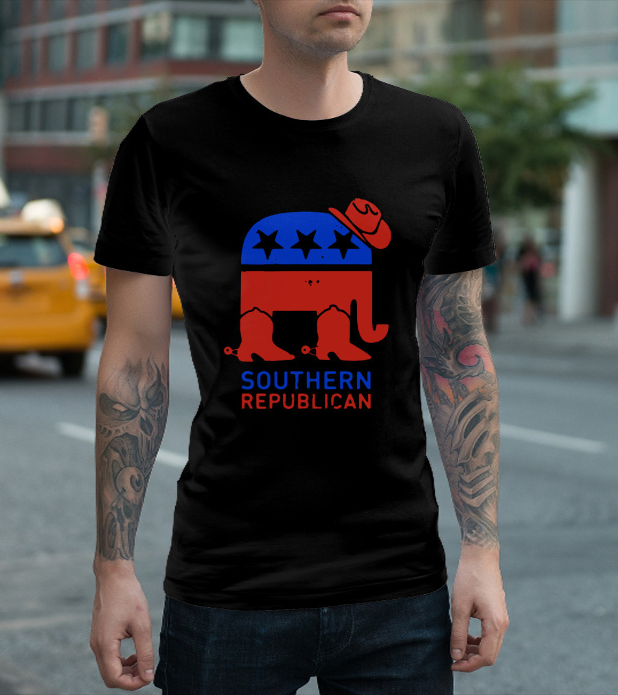 Southern Republican Cowboy Boots Hat Stars Elephant T-Shirt