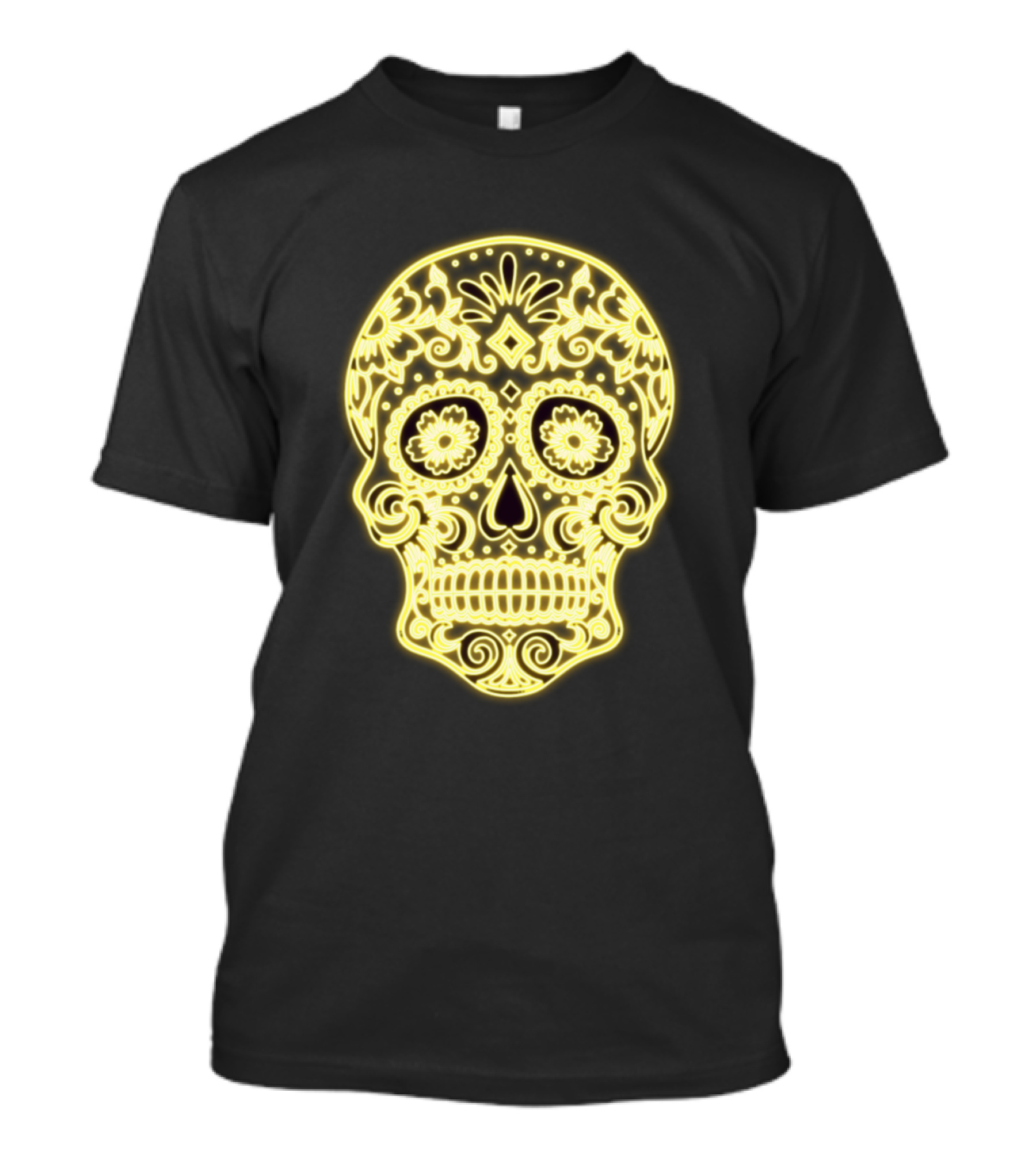 Sugar Skull Neon Yellow Day Of The Dead T-Shirt