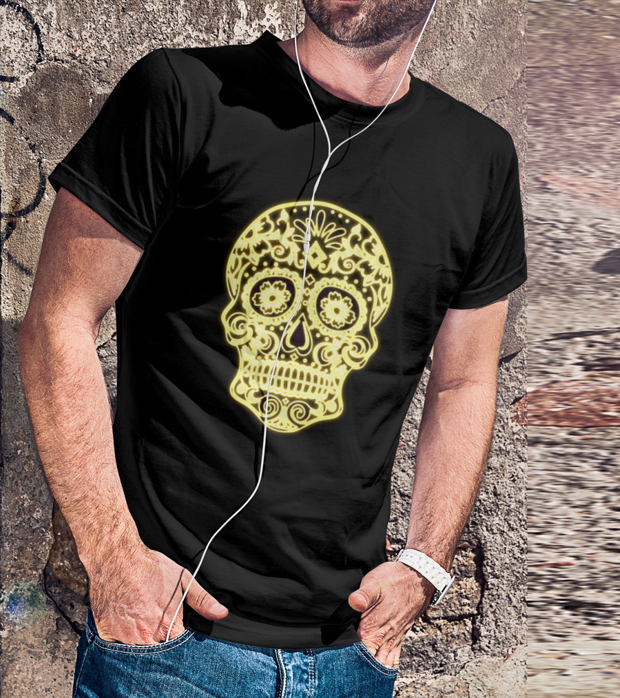 Sugar Skull Neon Yellow Day Of The Dead T-Shirt