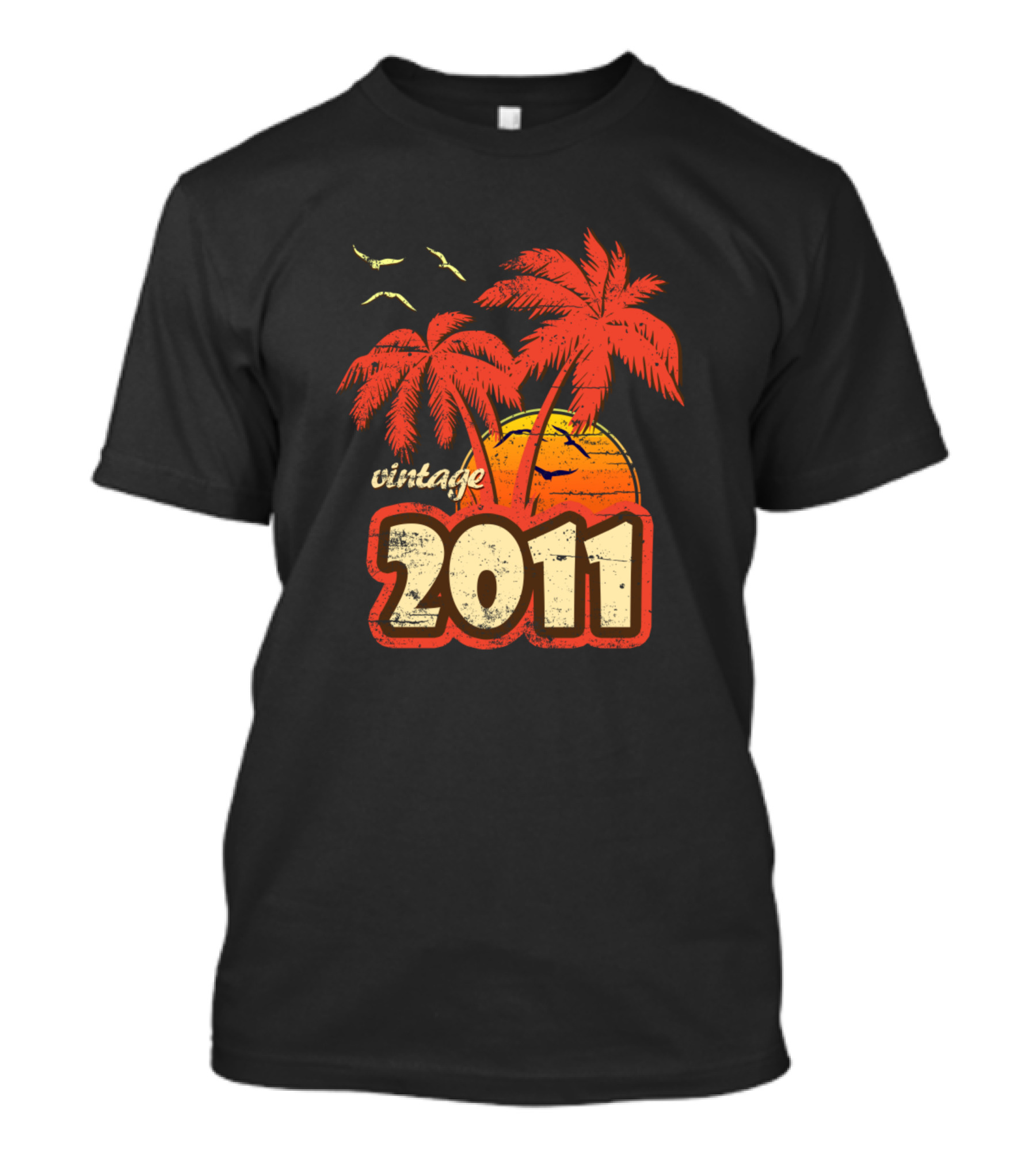 Vintage 2011 Palm Trees Sunset Birds T-Shirt