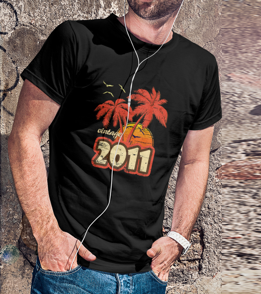 Vintage 2011 Palm Trees Sunset Birds T-Shirt