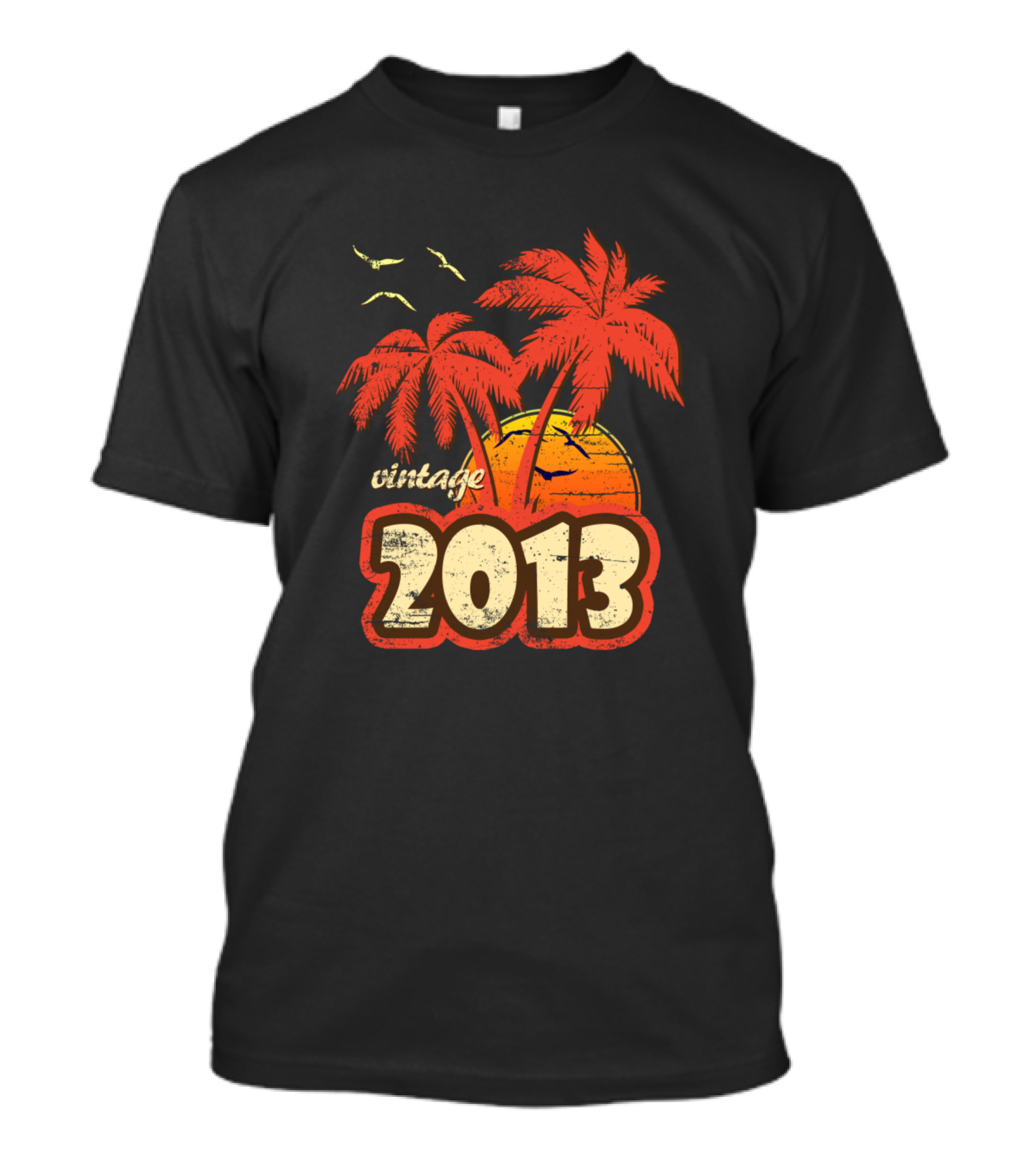 Vintage 2013 Palm Trees Sunset Birds T-Shirt