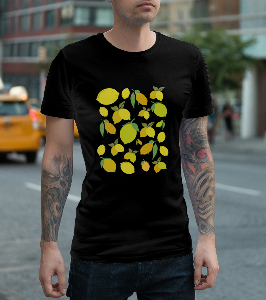 Adorable Lemon Citrus Pattern with Bright Yellow and Green Leaves T-Shirt