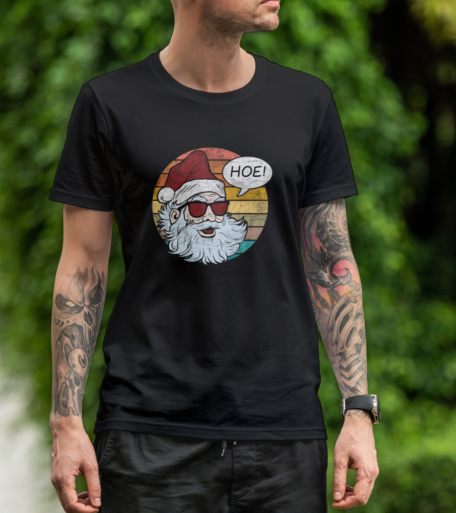Bad Santa Hoe Retro Rainbow Santa Hat Sunglasses T-Shirt