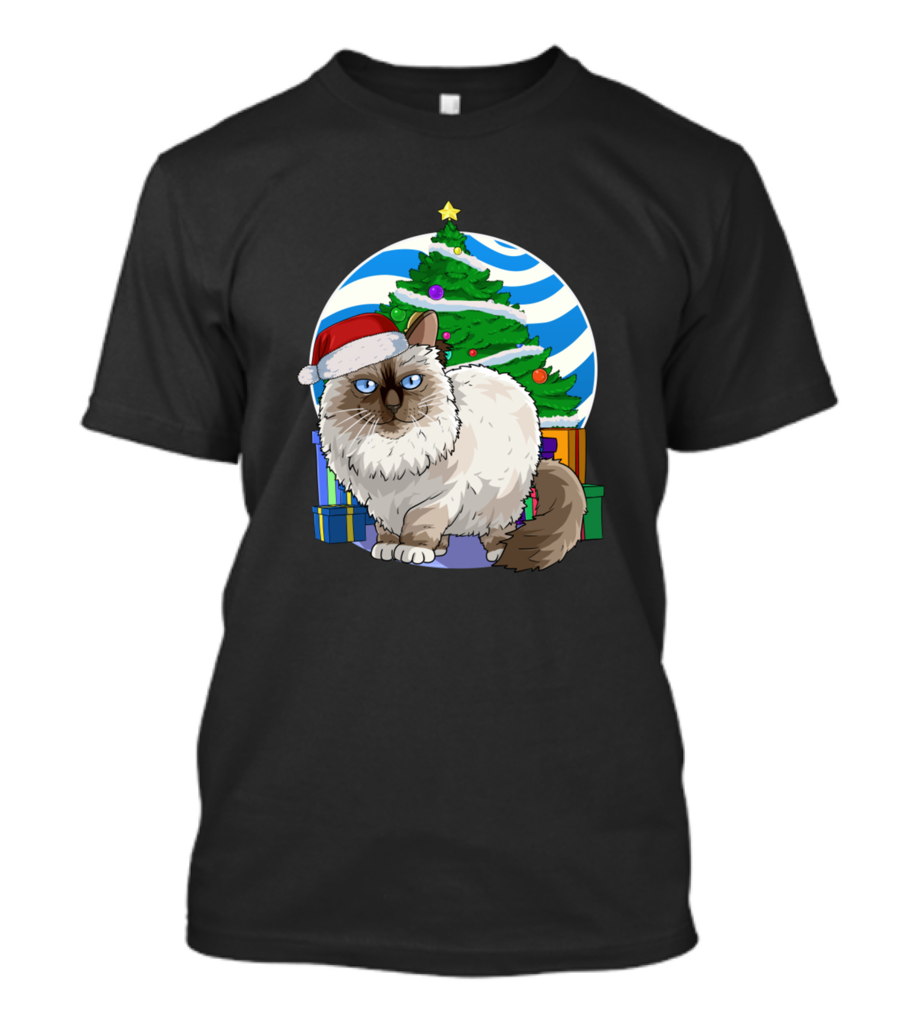 Birman Cat Santa With Christmas Tree And Presents T-Shirt