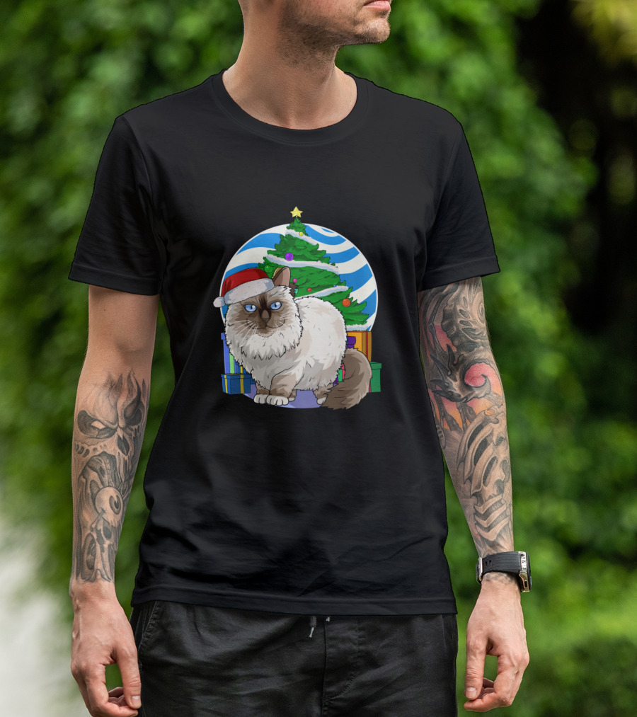 Birman Cat Santa With Christmas Tree And Presents T-Shirt