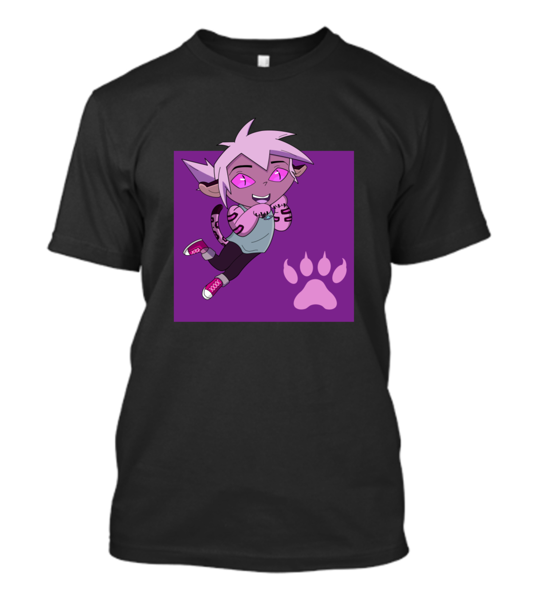 Chibi Jaguar Kipo Purple Cartoon Character With Pink Paw Prints T-Shirt