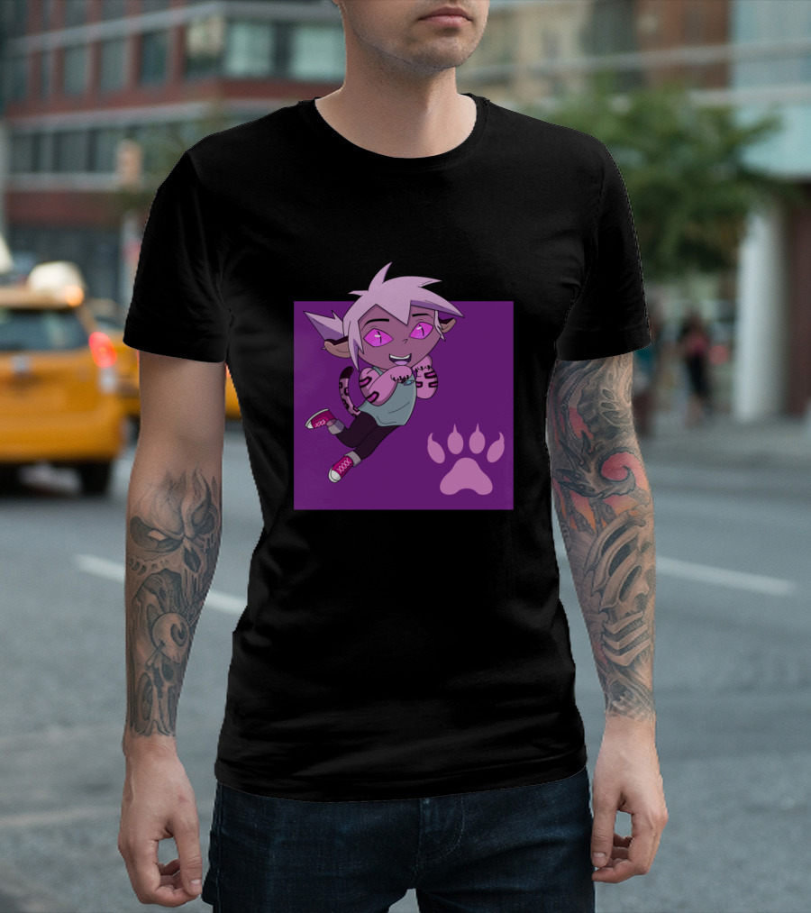 Chibi Jaguar Kipo Purple Cartoon Character With Pink Paw Prints T-Shirt