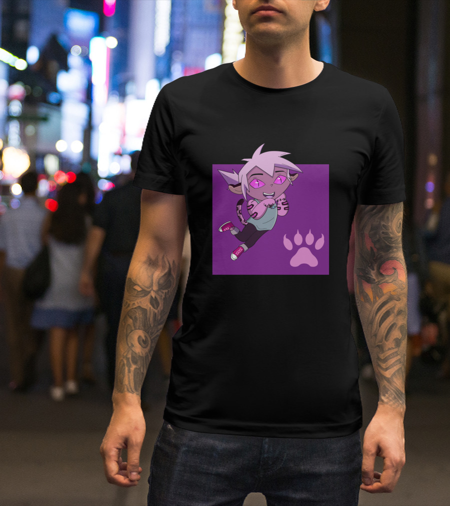 Chibi Jaguar Kipo Purple Cartoon Character With Pink Paw Prints T-Shirt