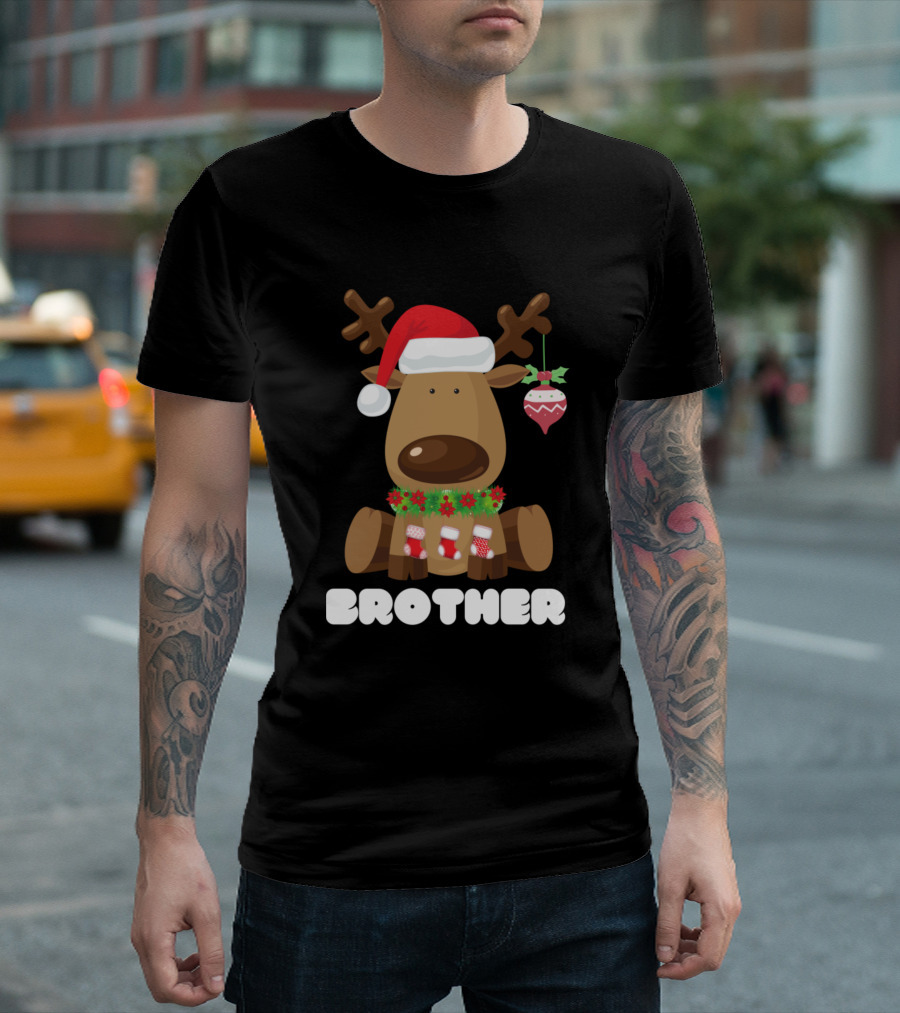 Christmas Family Brother Reindeer Santa Hat T-Shirt