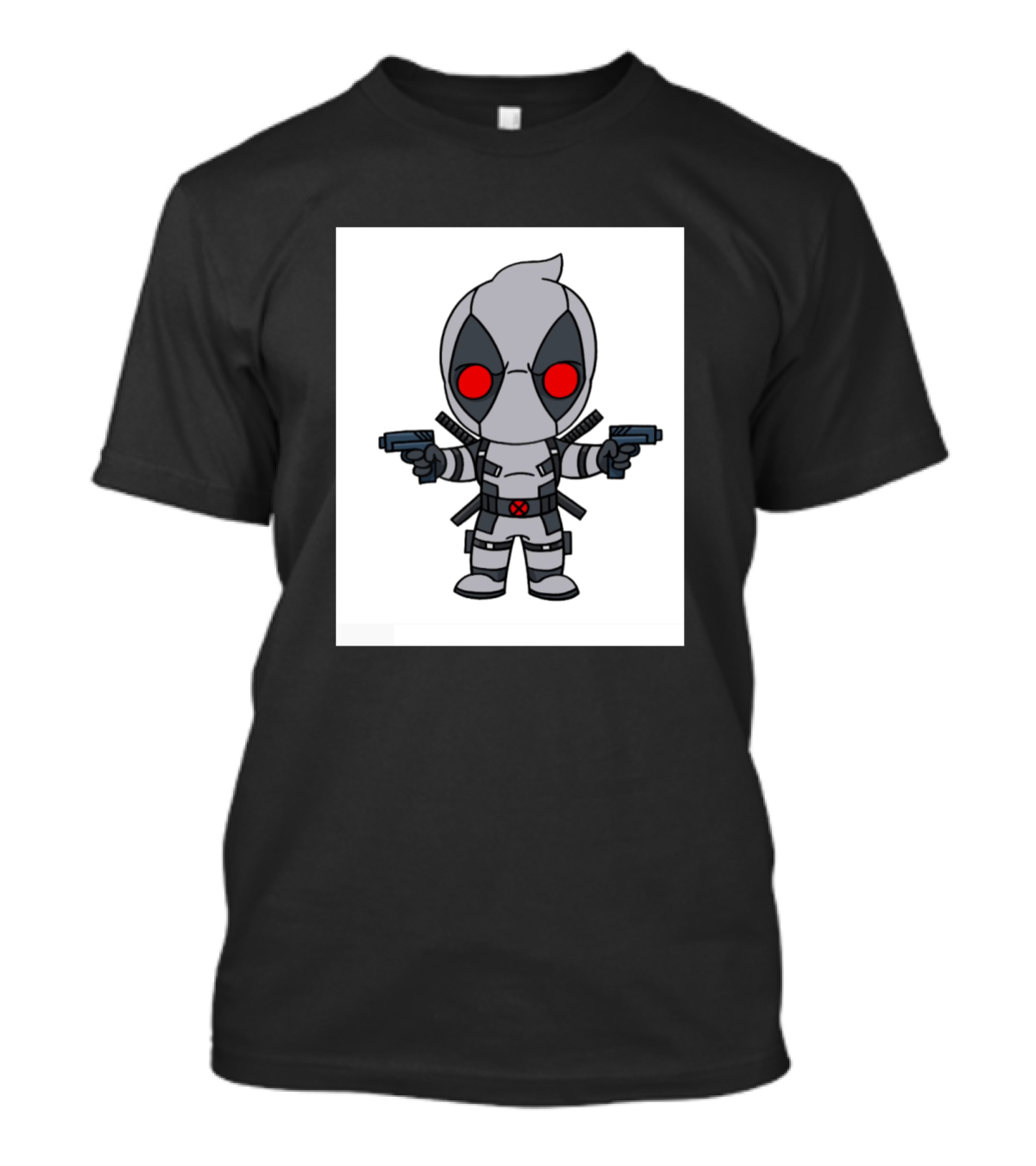 Deadpool X Force Chibi Style With Red Eyes And Dual Guns T-Shirt