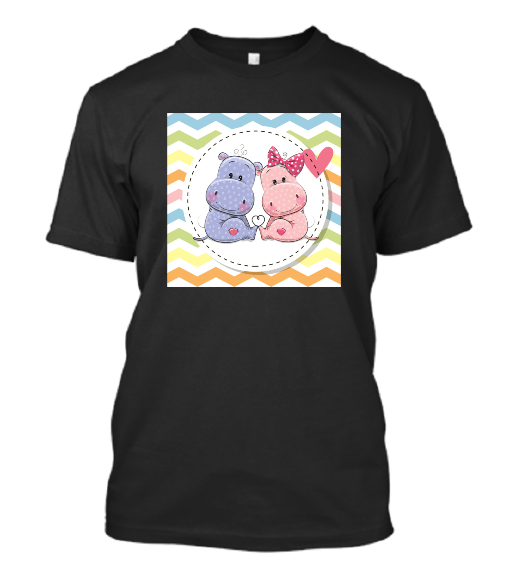 Hippo Couple Chevrons Hearts Bow Polka Dots T-Shirt