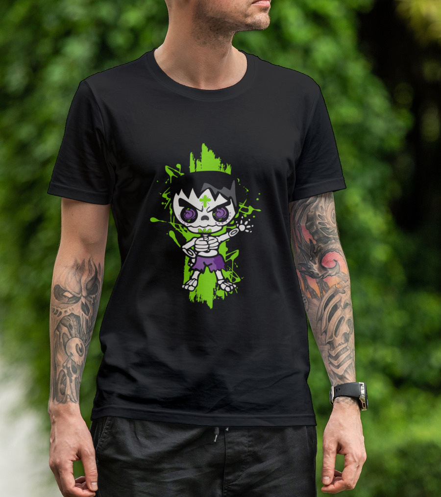 Hulk Dia De Los Muertos Sugar Skull Style Green And Purple T-Shirt