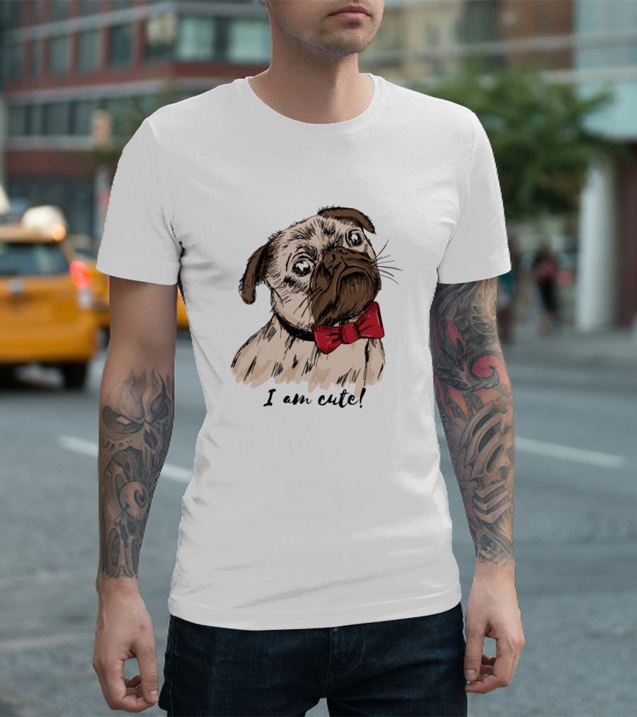 I Am Cute Pug Dog Lovers Red Bow Tie T-Shirt