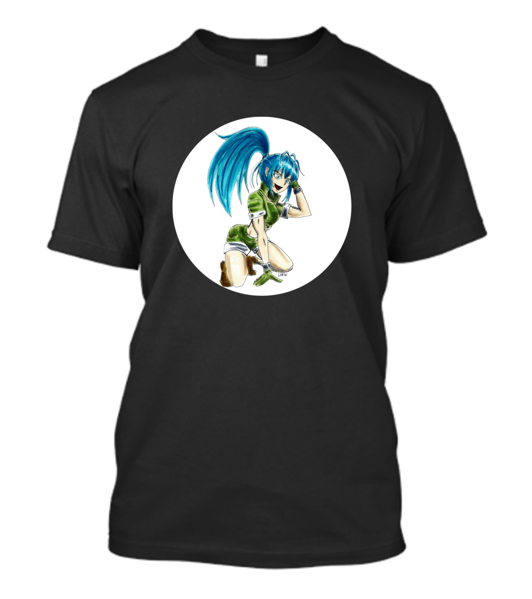 Leona Heidern The Military Leader In KOF With Blue Hair And Green T-Shirt