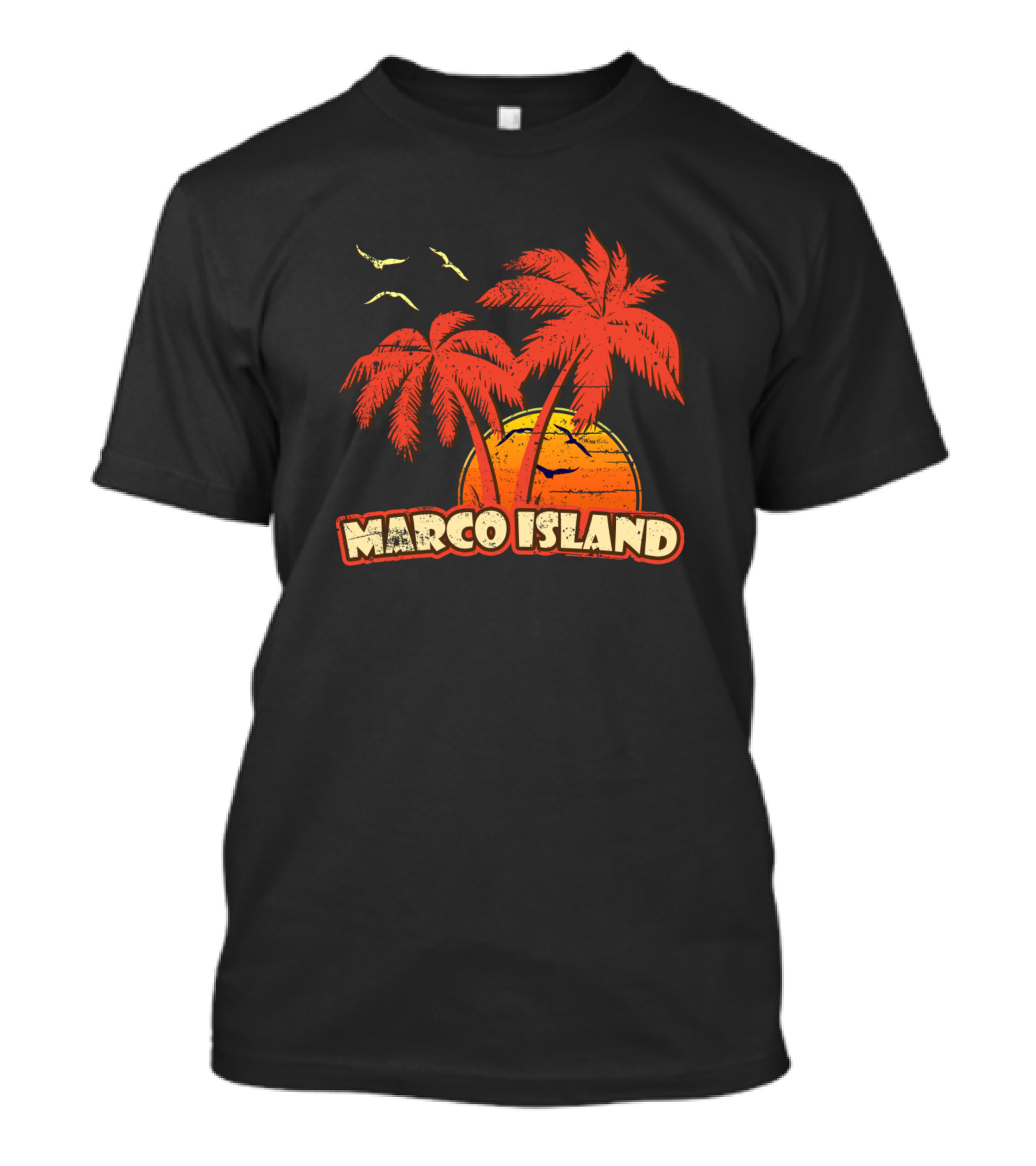 Marco Island Vintage Sunset Palm Trees Birds T-Shirt