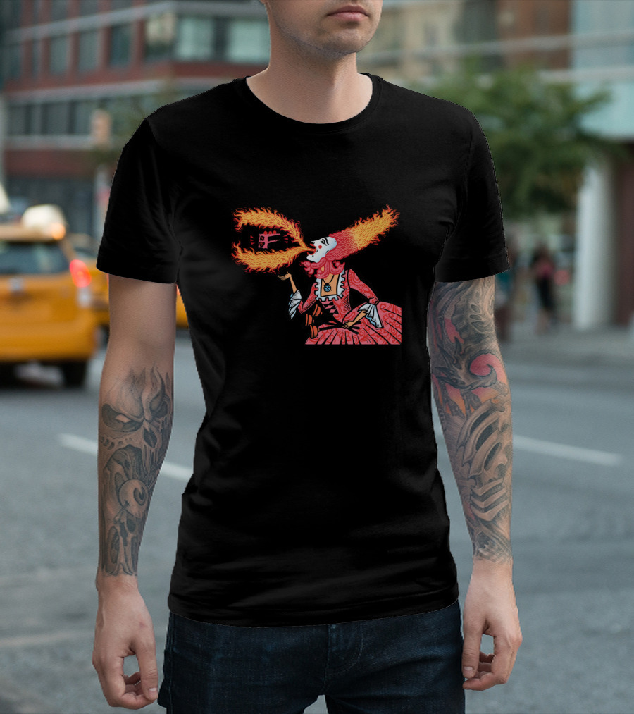 Marie Antoinette Breathes Fire Flaming Hair and Castle T-Shirt