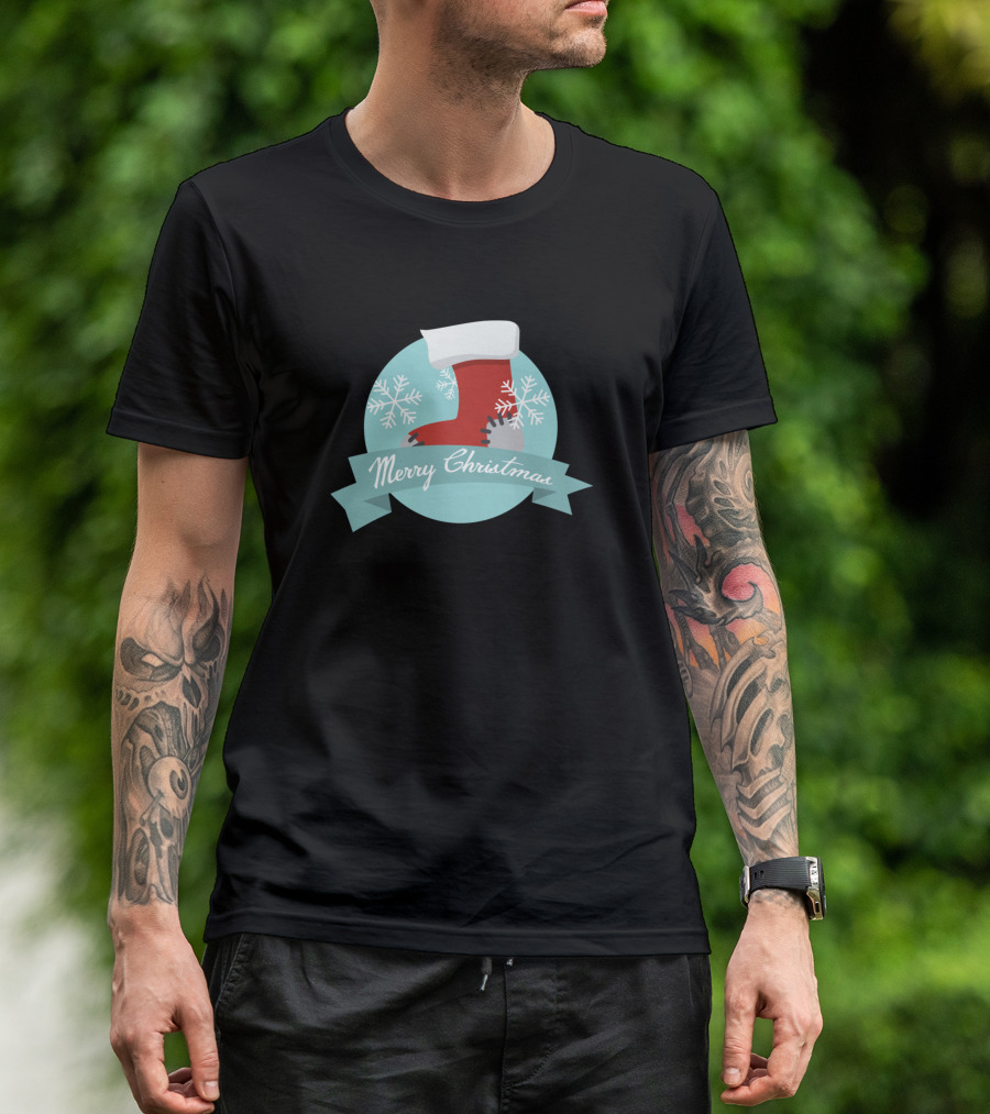 Merry Christmas Red Sock Snowflakes Circle T-Shirt