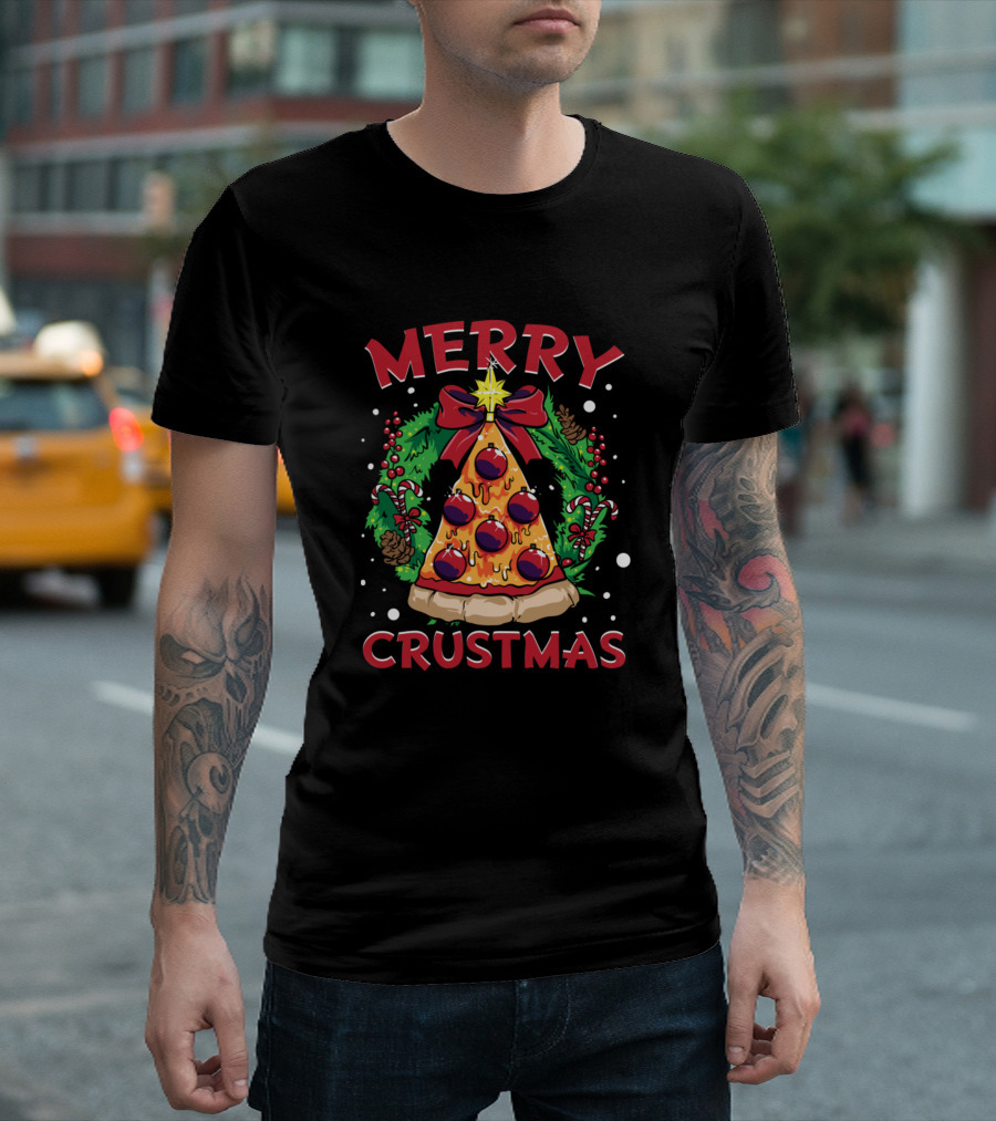 Merry Crustmas Pizza Christmas Tree Balls Xmas T-Shirt