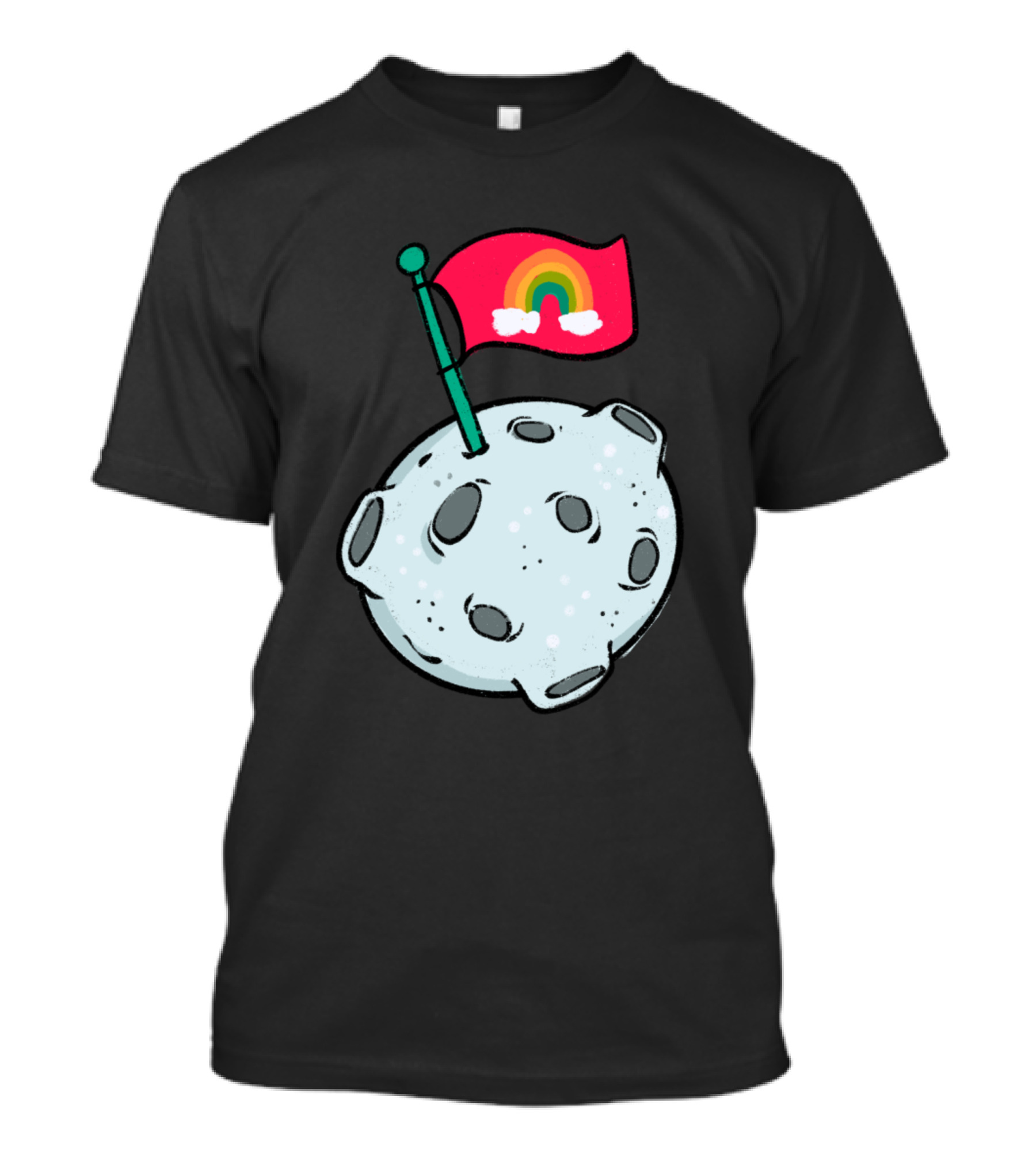 Rainbow Flag On Cratered Moon Surface T-Shirt