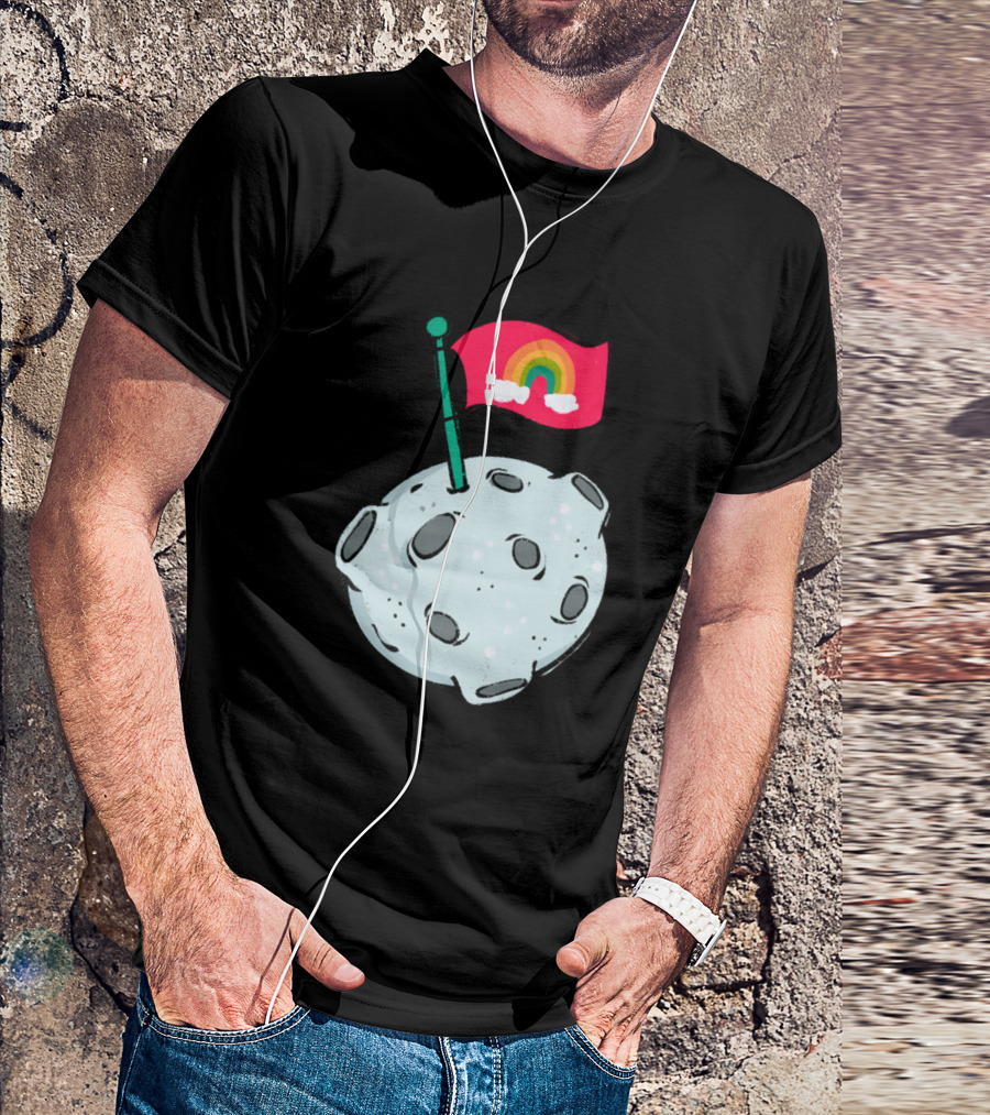 Rainbow Flag On Cratered Moon Surface T-Shirt