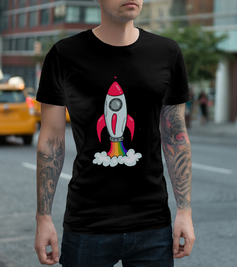 Rainbow Rocket Blast-Off Cloud Trail T-Shirt