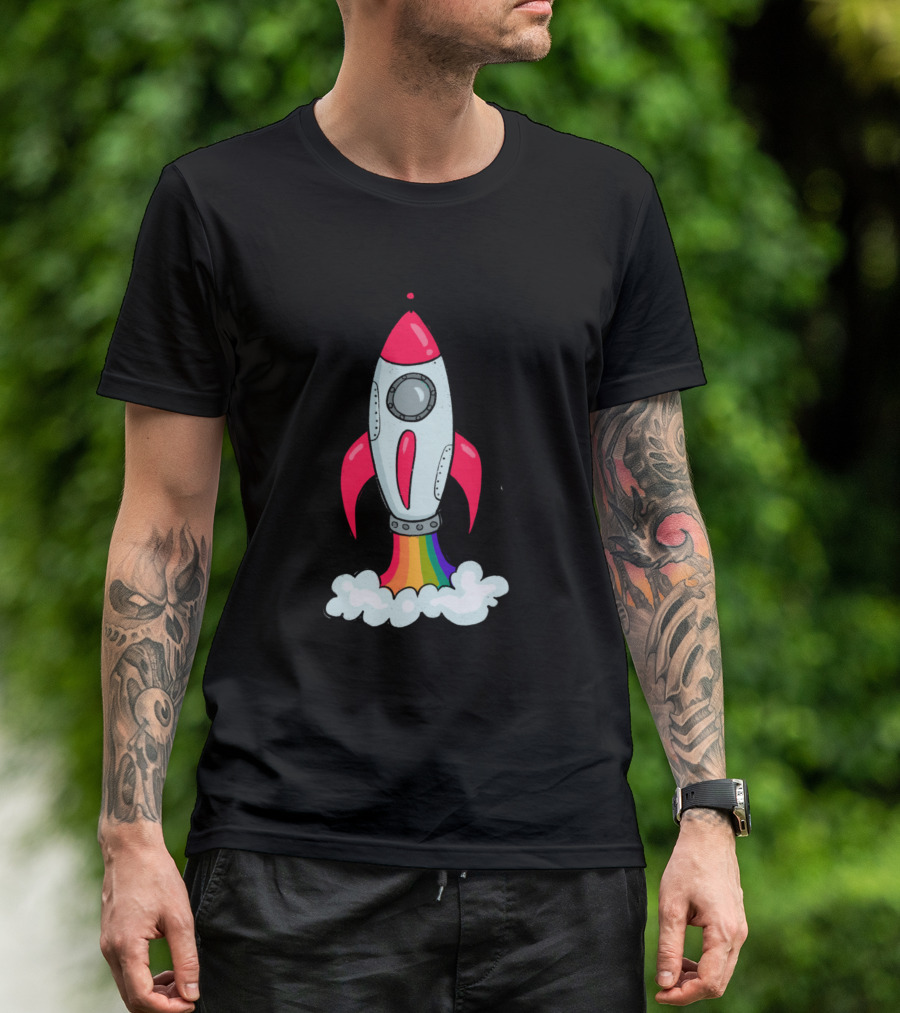 Rainbow Rocket Blast-Off Cloud Trail T-Shirt