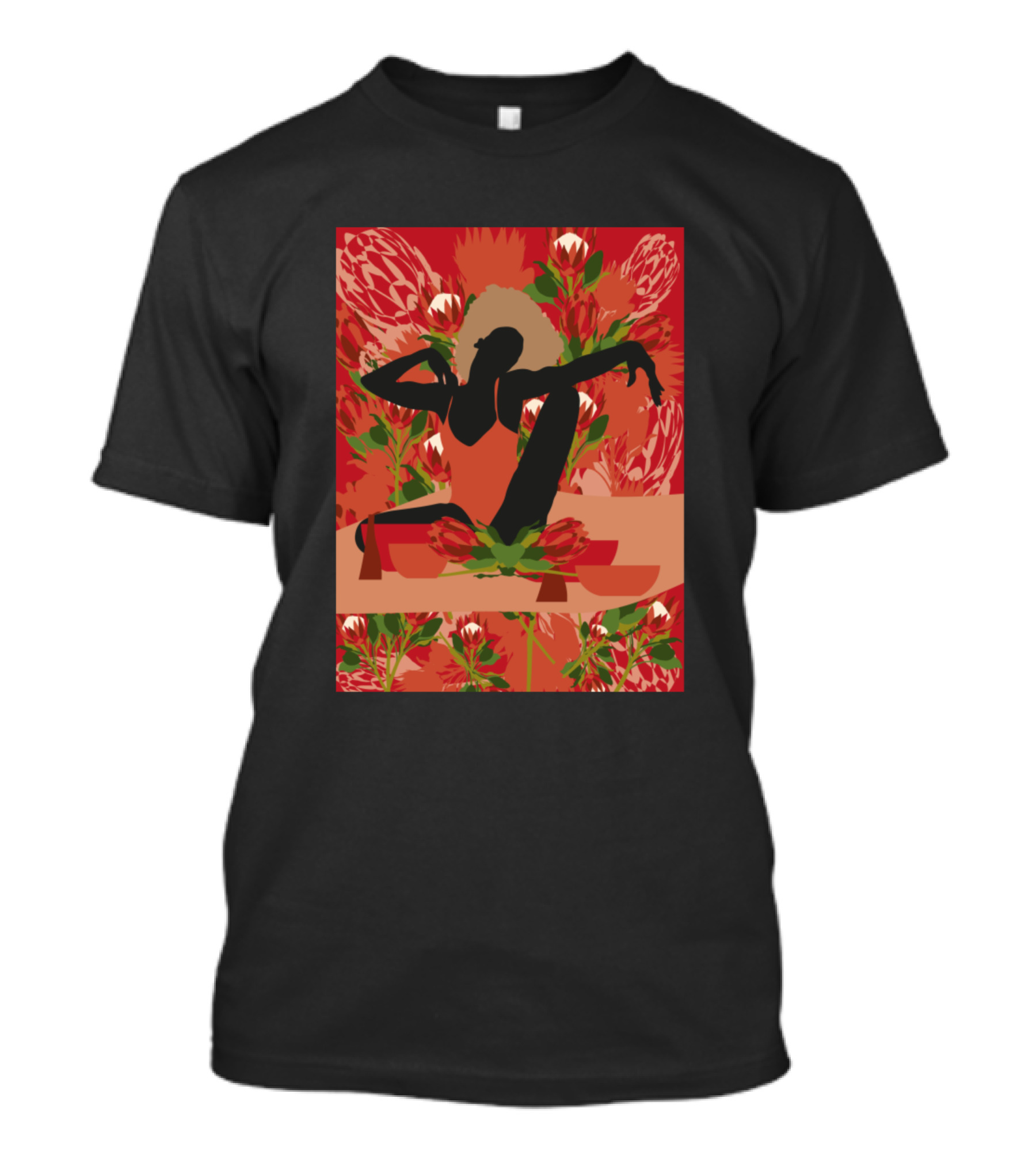 Realm Silhouette With Vibrant Red Floral Motif T-Shirt
