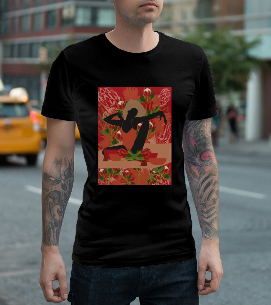 Realm Silhouette With Vibrant Red Floral Motif T-Shirt