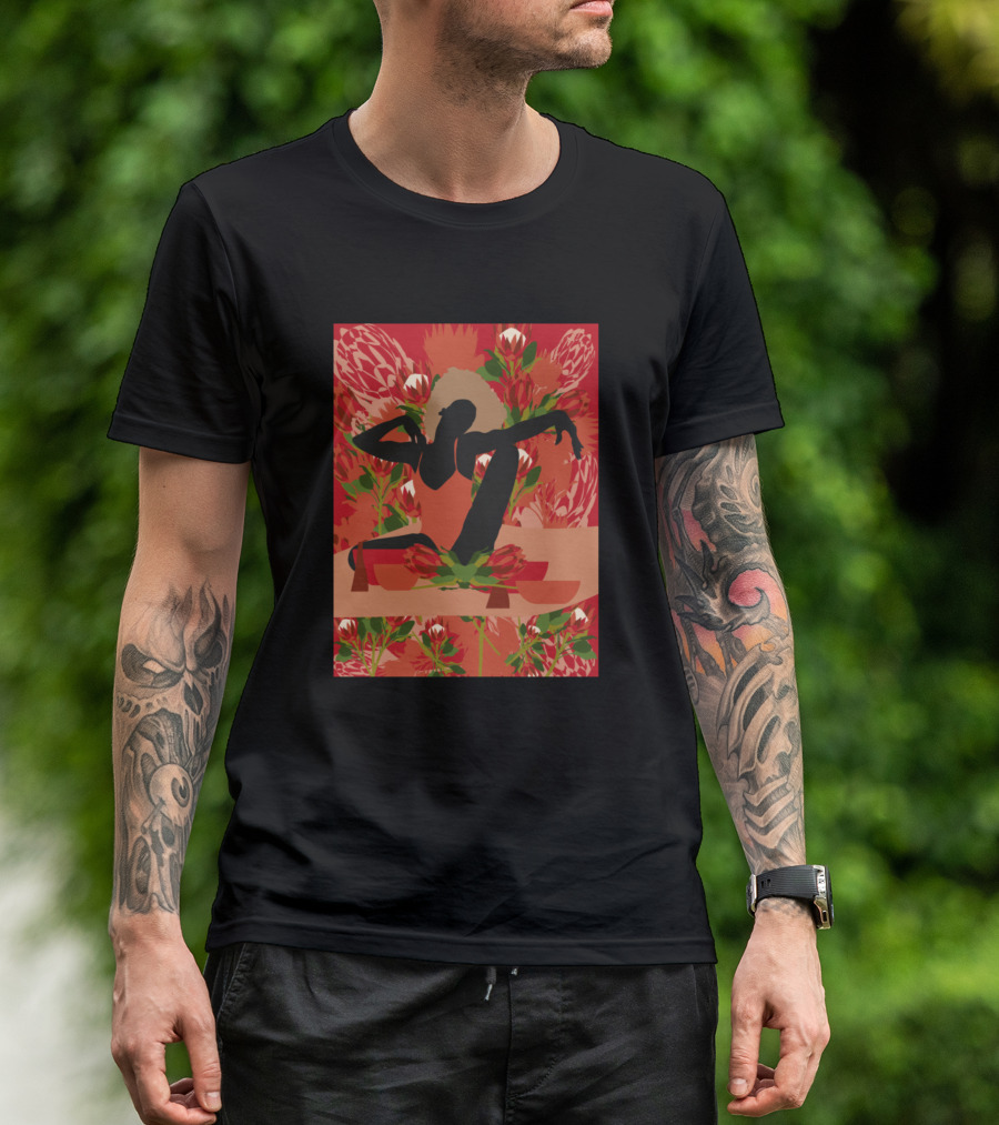 Realm Silhouette With Vibrant Red Floral Motif T-Shirt