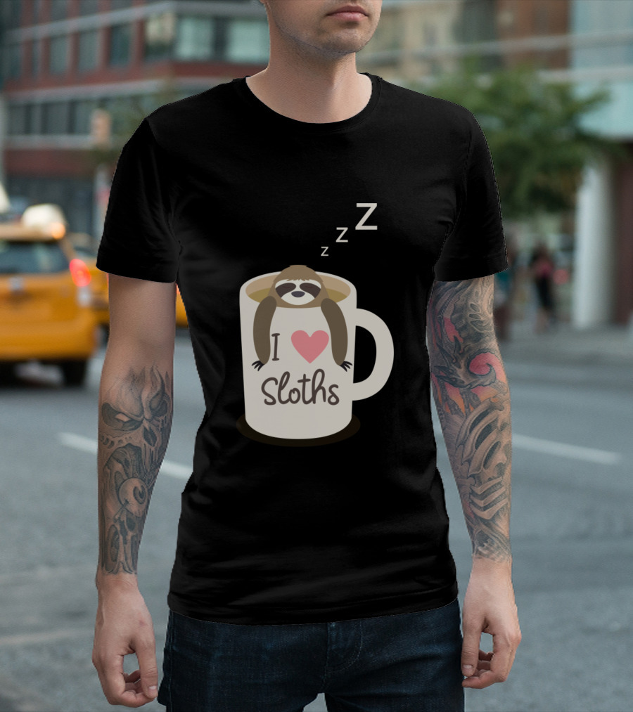 I Love Sloths Sleeping Sloth In A Coffee Mug with Zzz Animal Lover T-Shirt