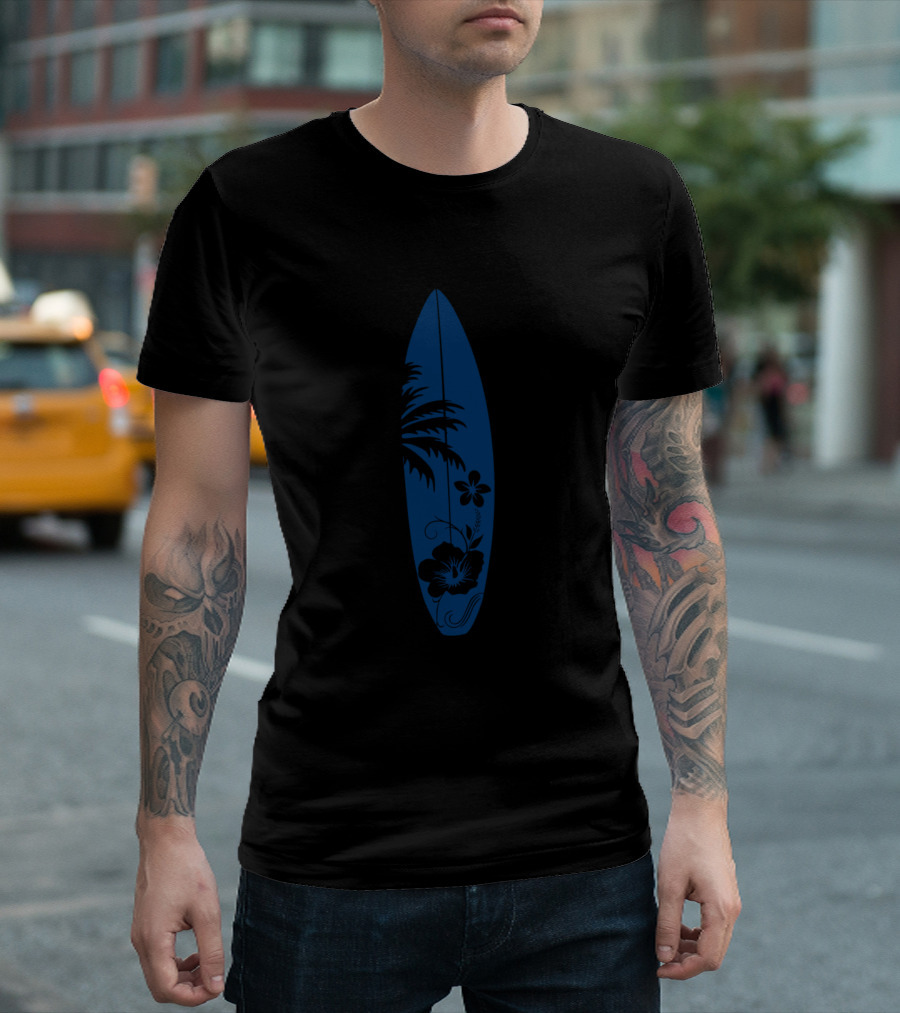Surfing Is My Love Palm Trees Hibiscus Surfboard T-Shirt