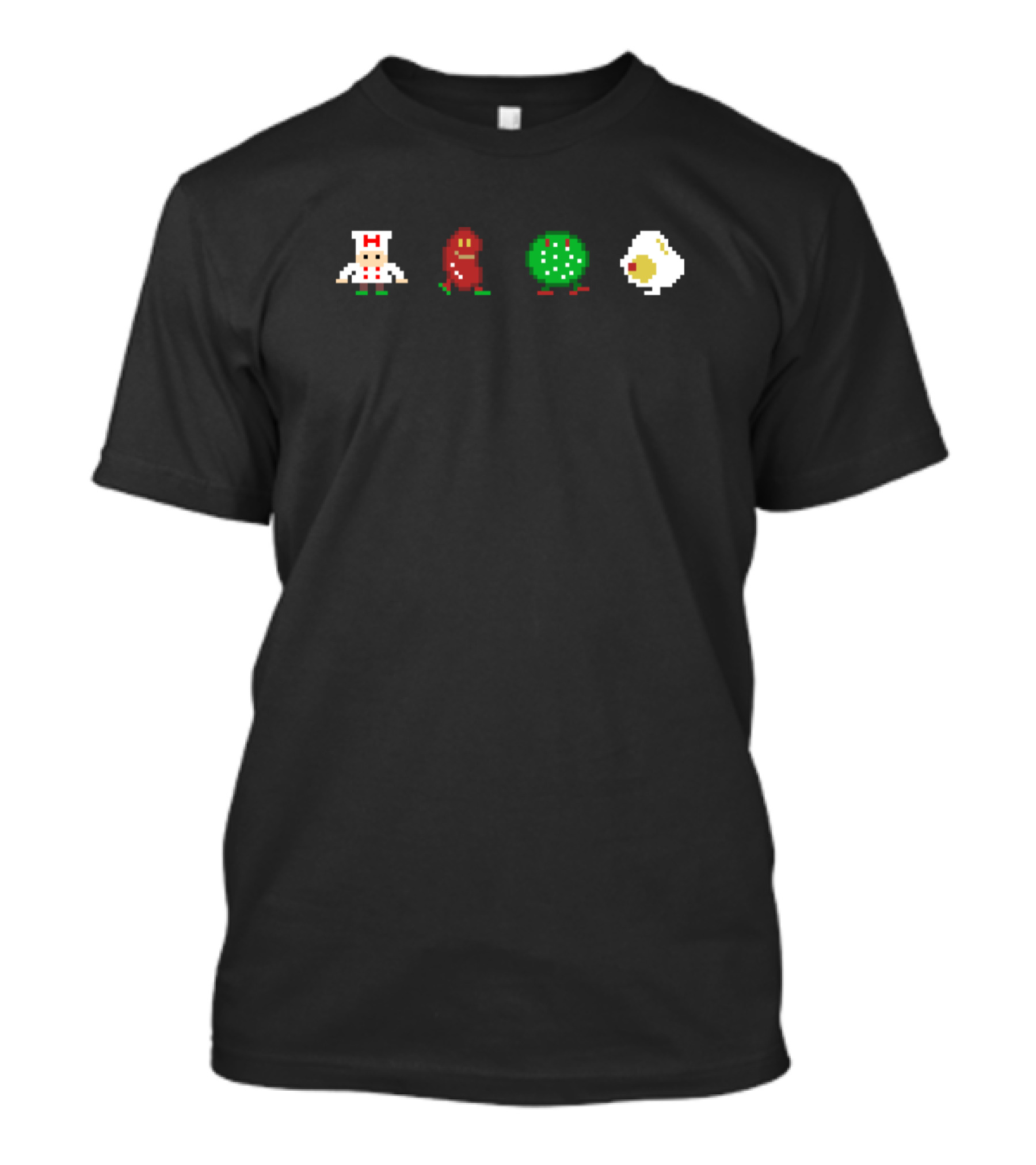 Burger Time Crew Pixelated Chef Sausage Lettuce Egg Icons T-Shirt