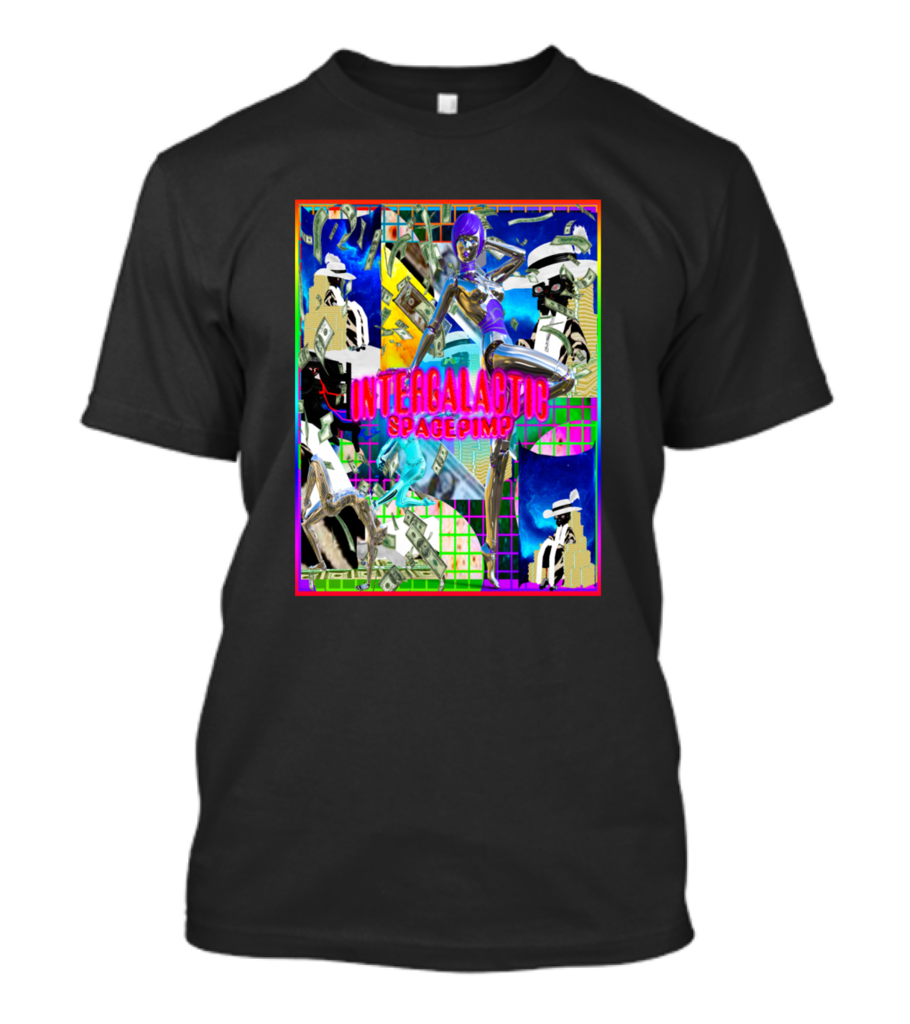 Intergalactic Spacepimp Futuristic Adventure With Robots And Cosmic Elements T-Shirt