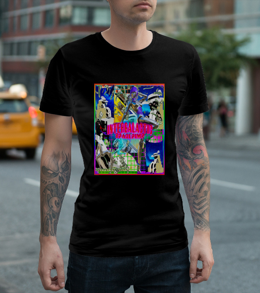 Intergalactic Spacepimp Futuristic Adventure With Robots And Cosmic Elements T-Shirt