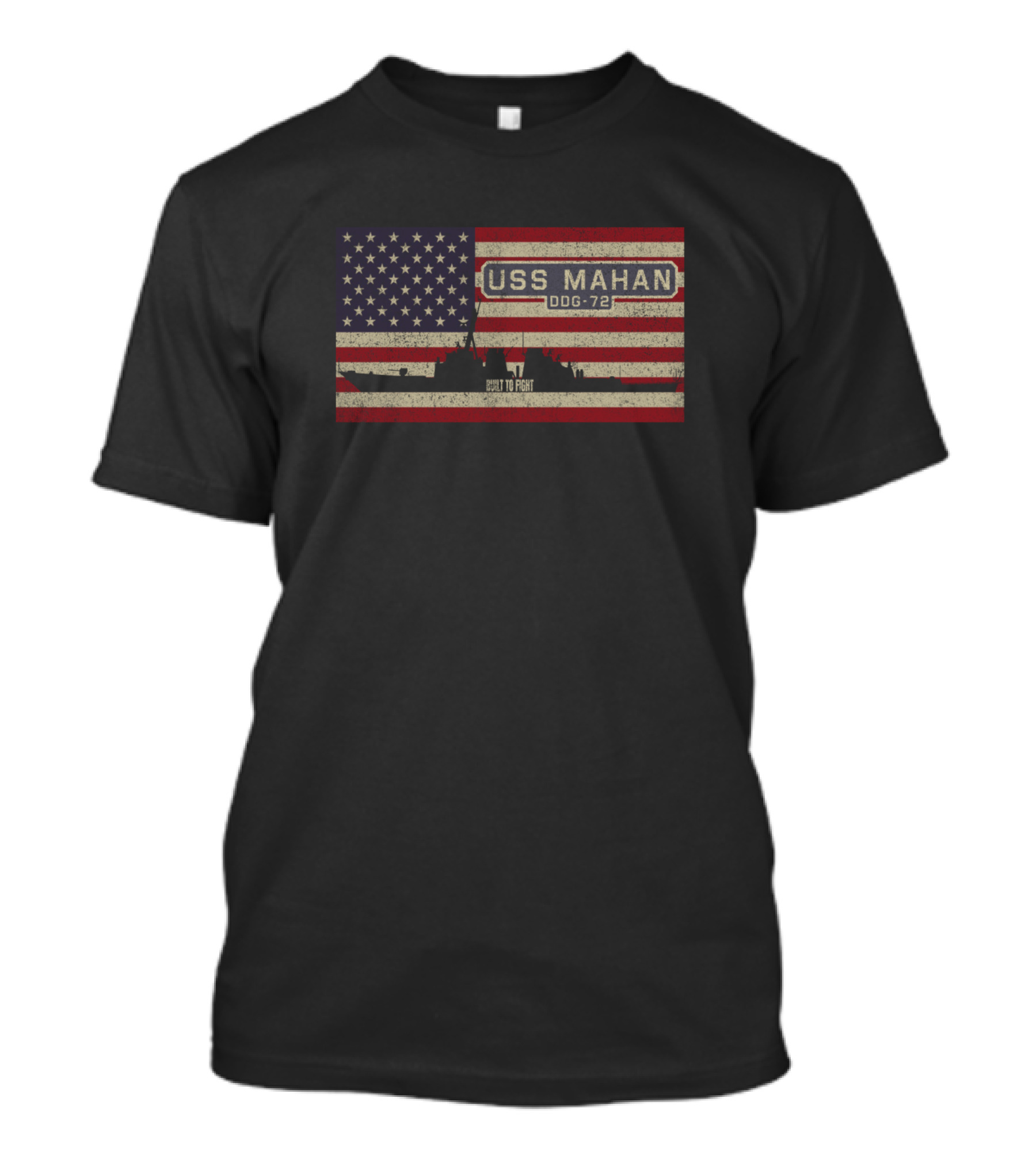 USS Mahan DDG-72 Arleigh Burke Class Guided Missile Destroyer Vintage American Flag Print T-Shirt