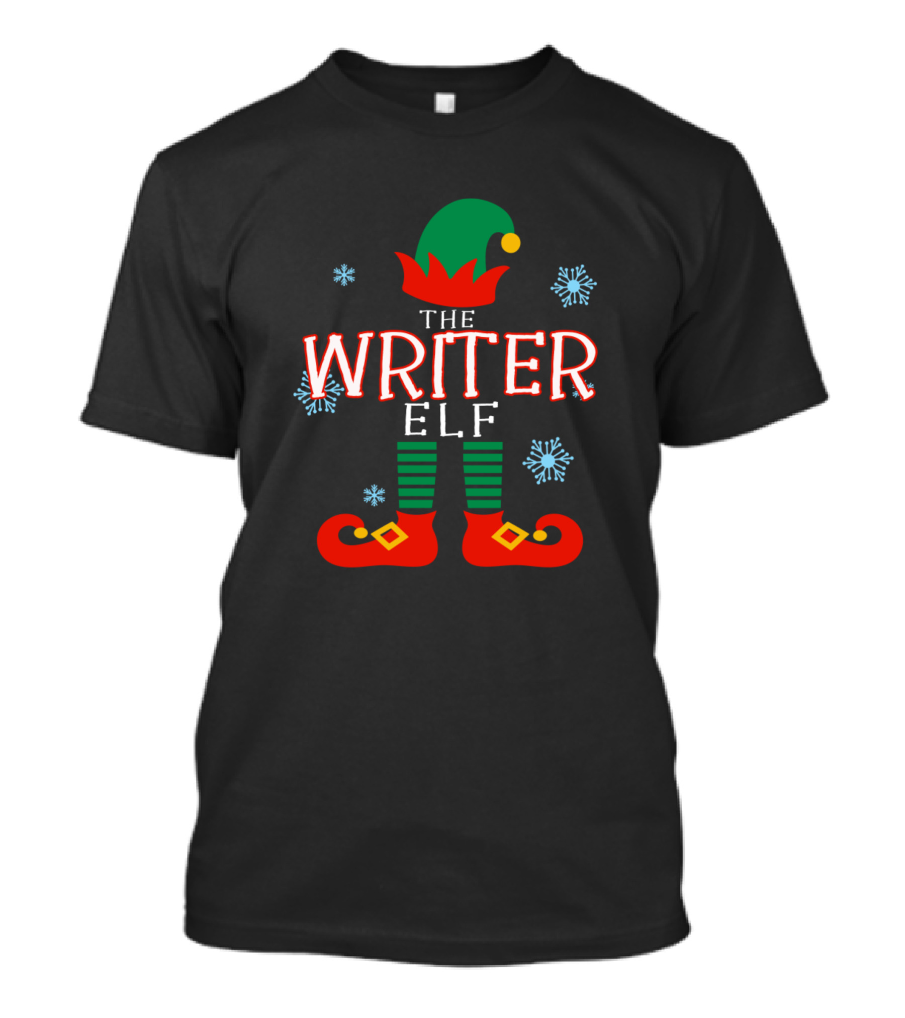 The Writer Elf Christmas Snowflake Green Hat Red Shoes Holiday T-Shirt
