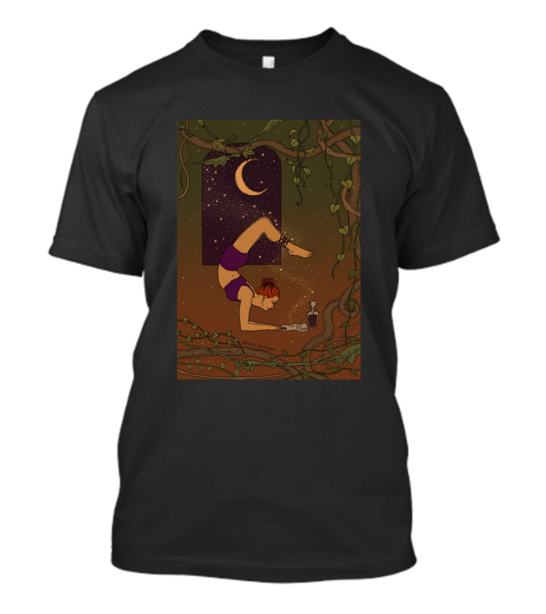 Yoga Witch Moon Spell With Mystic Potion Under Crescent Midnight Sky T-Shirt