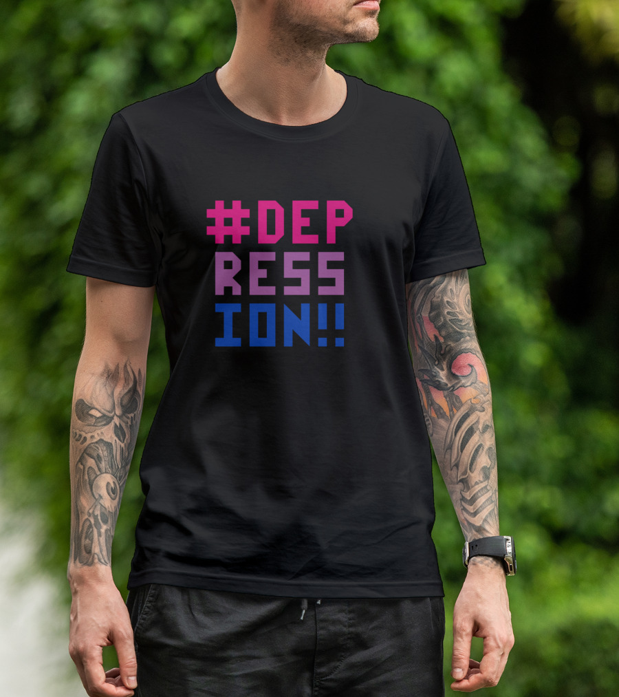 Hashtag Depression Color Block Pink Purple Blue T-Shirt