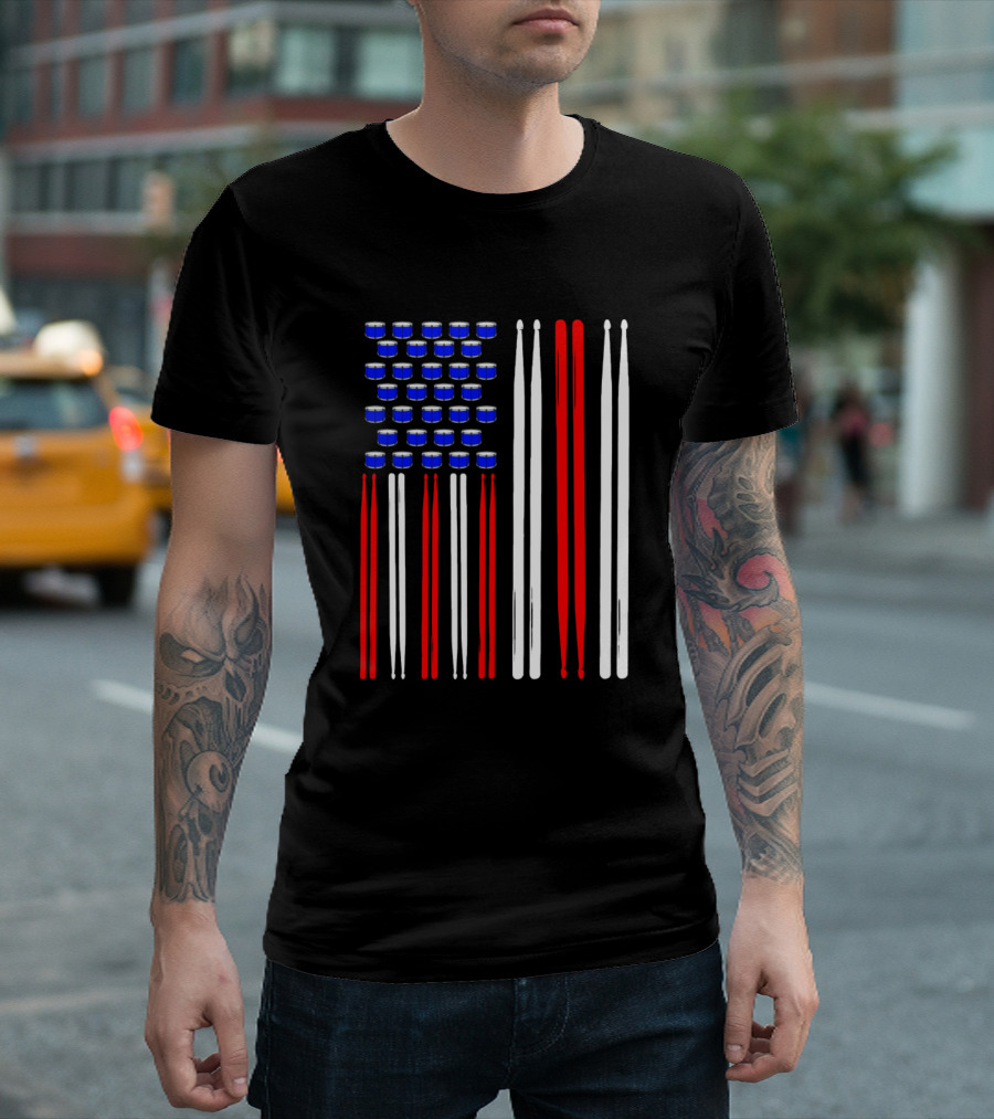 Drum Sticks American Flag T-Shirt
