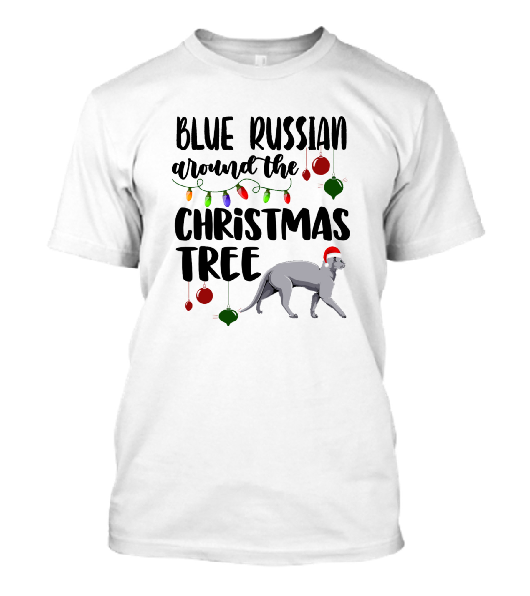 Blue Russian Around The Christmas Tree Lights And Ornaments T-Shirt