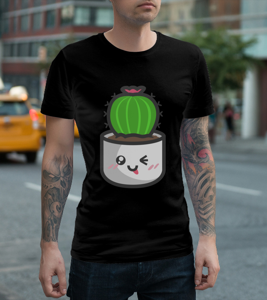 Ball Like Cactus Cute Winking Kawaii Style Cactus In Pot T-Shirt