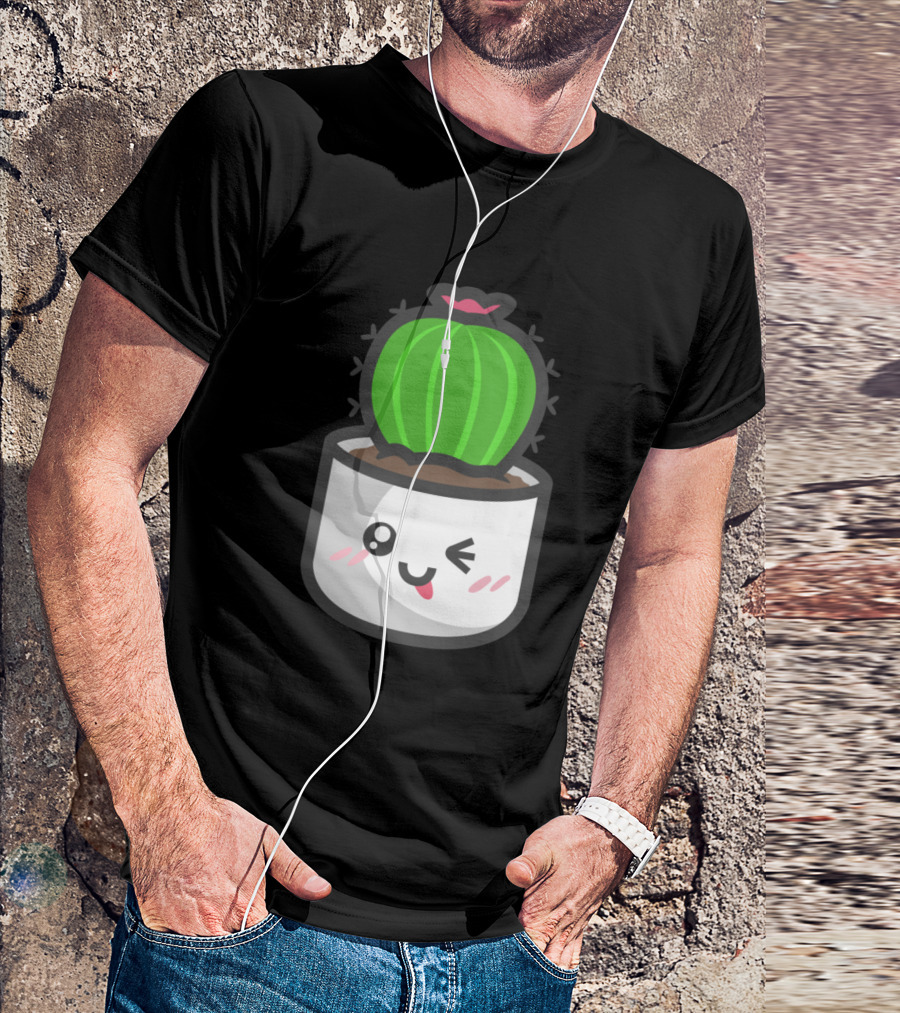 Ball Like Cactus Cute Winking Kawaii Style Cactus In Pot T-Shirt